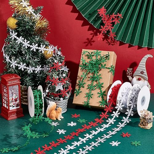 Miniatura 3 de PH PandaHall 4 rollos de cinta de Navidad de 1 pulgada de encaje de copo de nieve no tejidas, calcomanías para celebración de Navidad, álbumes de