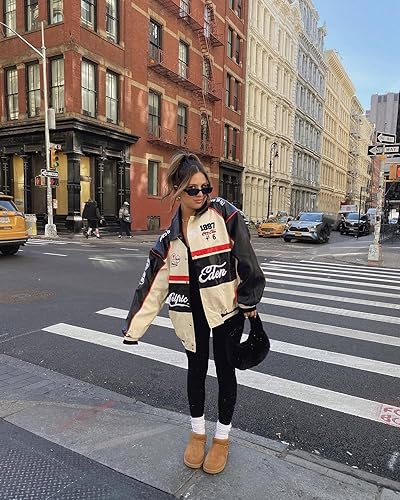 Miniatura 8 de Aelfric Eden Chaqueta de carreras de piel sintética de gran tamaño para motocicleta, chaqueta de motociclista, ropa de calle, unisex