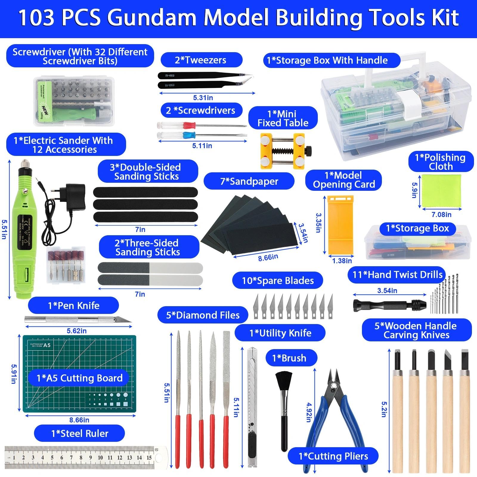 QLOUNI 103 Pièces Kit di Modellismo,Kit Maquette Modelisme de Construction de Loisirs,Outils de Modélisme Pour la Construction du Modelismo de Base Réparation et la Fixation