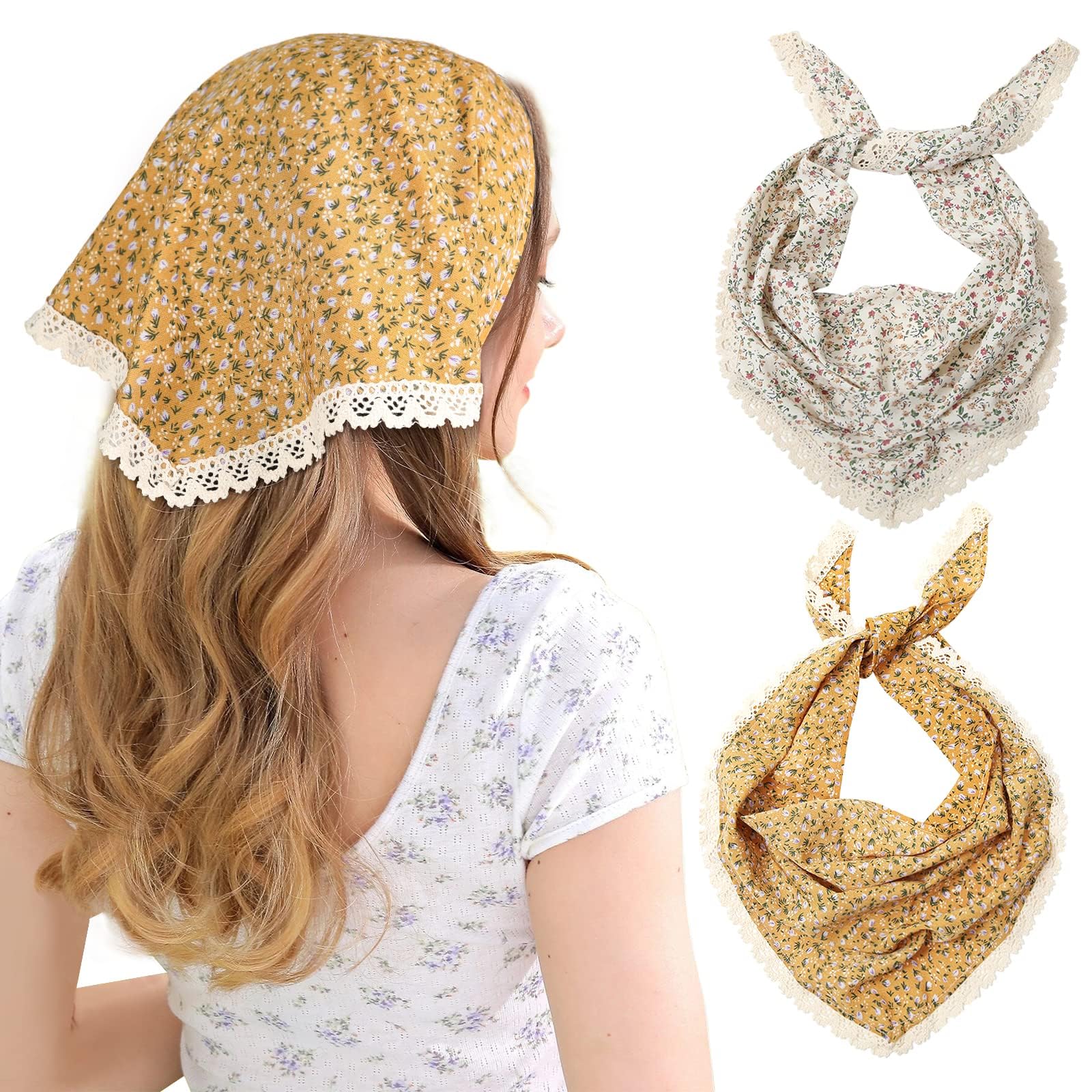 2pcs Floral Head Scarf, Bandanas for Women, Bandana Scarf, Chiffon Hair Bandanas Kerchief, Vintage Boho Hair Scarf for Women Girls-picture-15