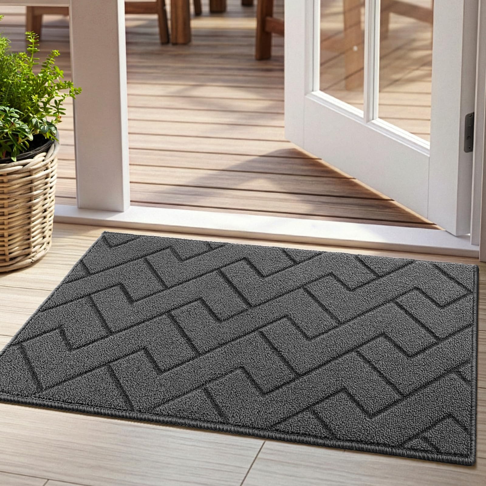 Tuocal Fußmatte Innen und Außen, Schmutzfangmatte 45 x 75 cm, Hellgrau | Waschbar Fussmatt, Rutschfest & Saugstark, Leicht zu Reinigen, Schmutzfänger Türmatte Teppich für Eingang, Haustür, Balkon