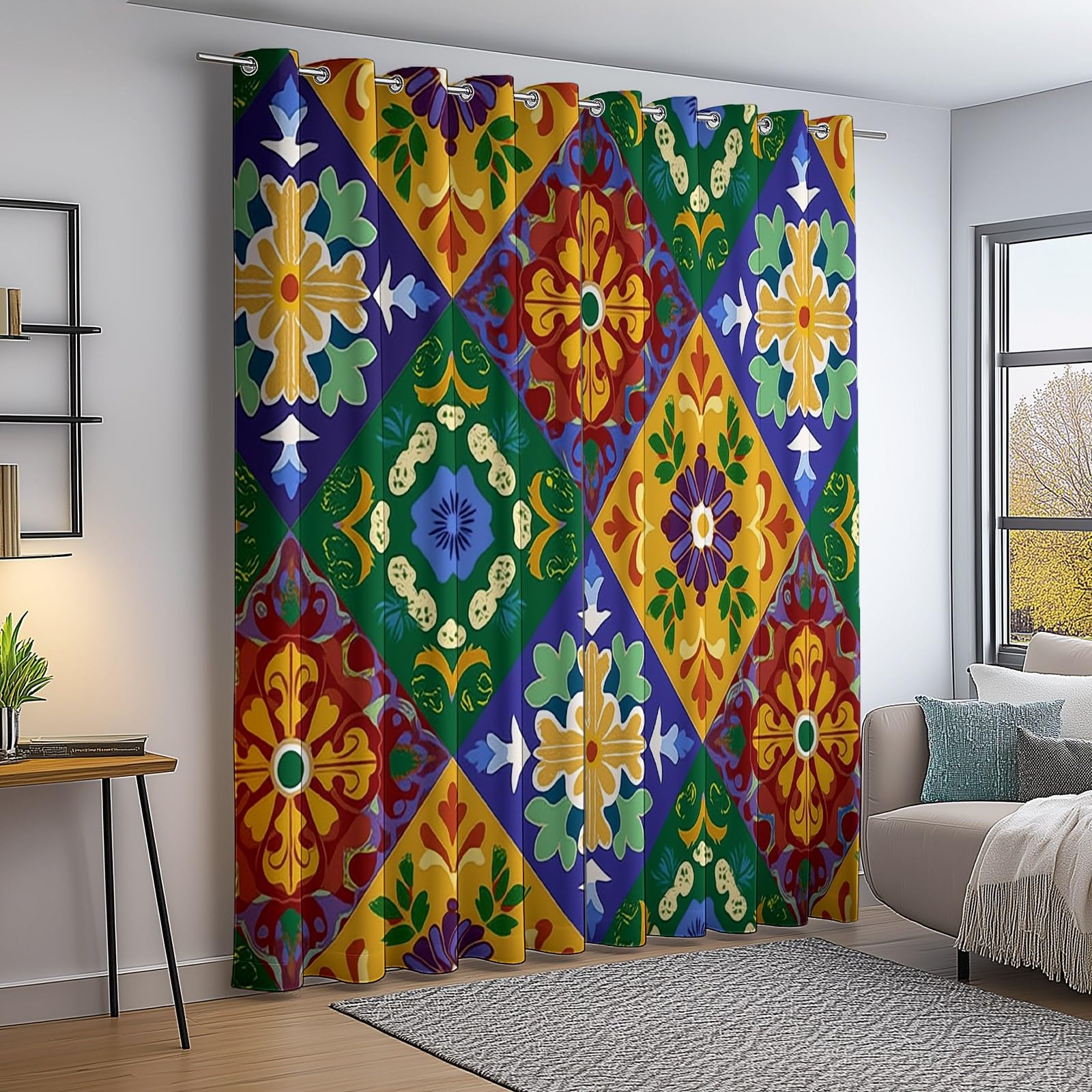 Rideaux Isolants 110L X 215H cm (2 Panneaux), Design Géométrie Mexicaine Rétro, Tenture Opaque Anti-Chaleur pour Chambre Principale, Coloré