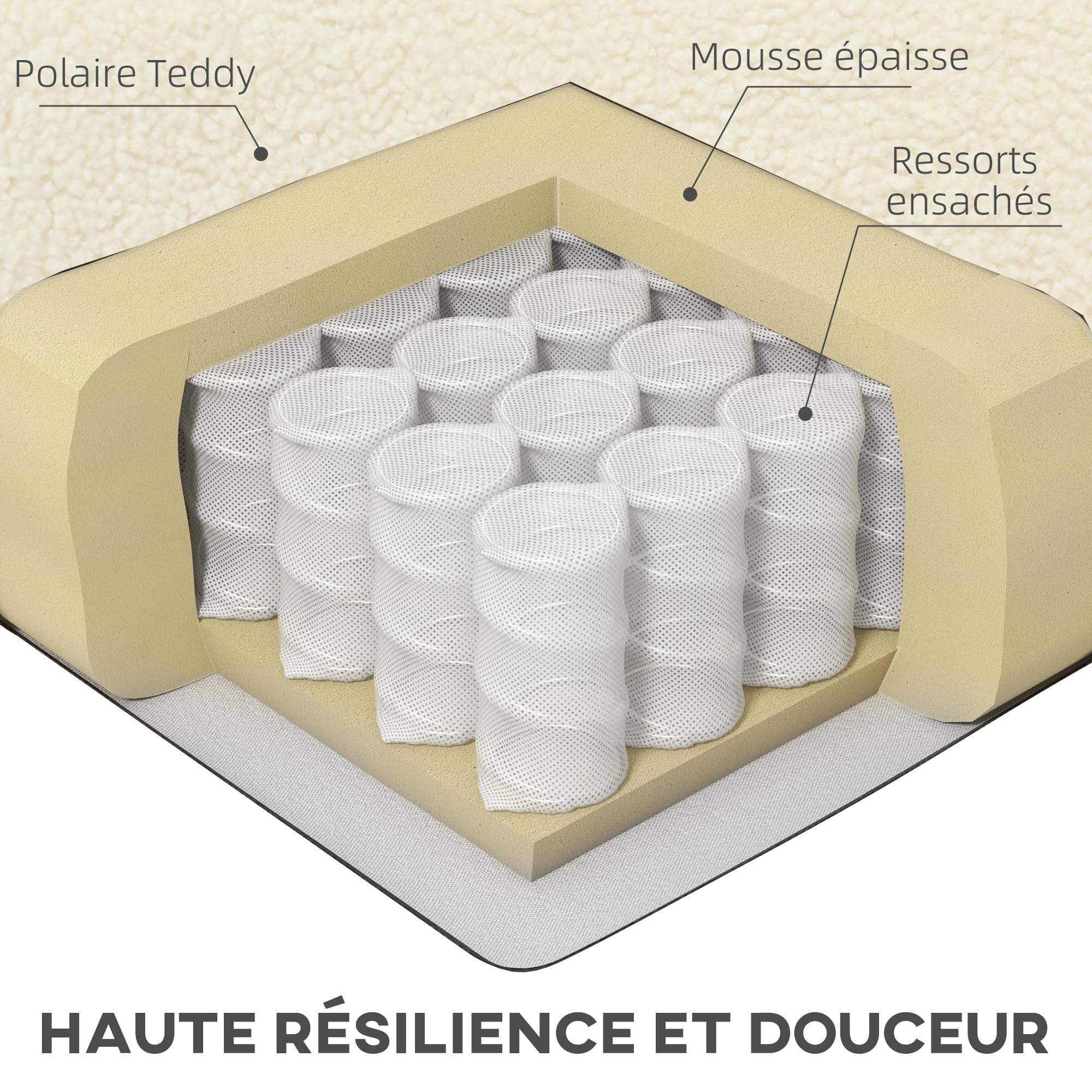 HOMCOM Fauteuil salon avec appuie-tête amovible, fauteuil crapaud, style moderne, tissu en peluche teddy, pieds en métal doré, pour salon, chambre à coucher, salle d'étude, crème