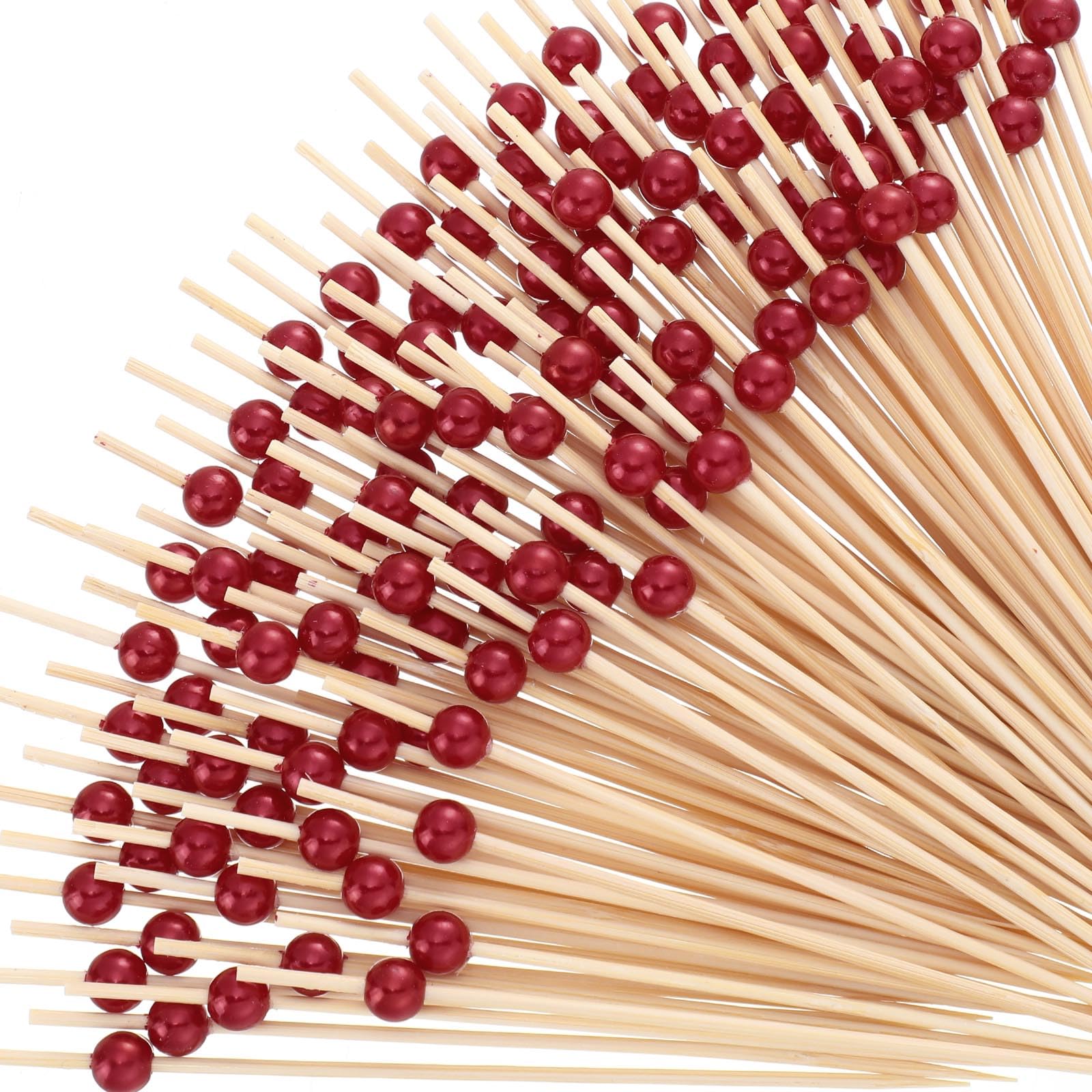 Reallnaive 300 Pcs Pearl Cocktail Picks 4.7Inch, 0.3" Bead, Burgundy Red
