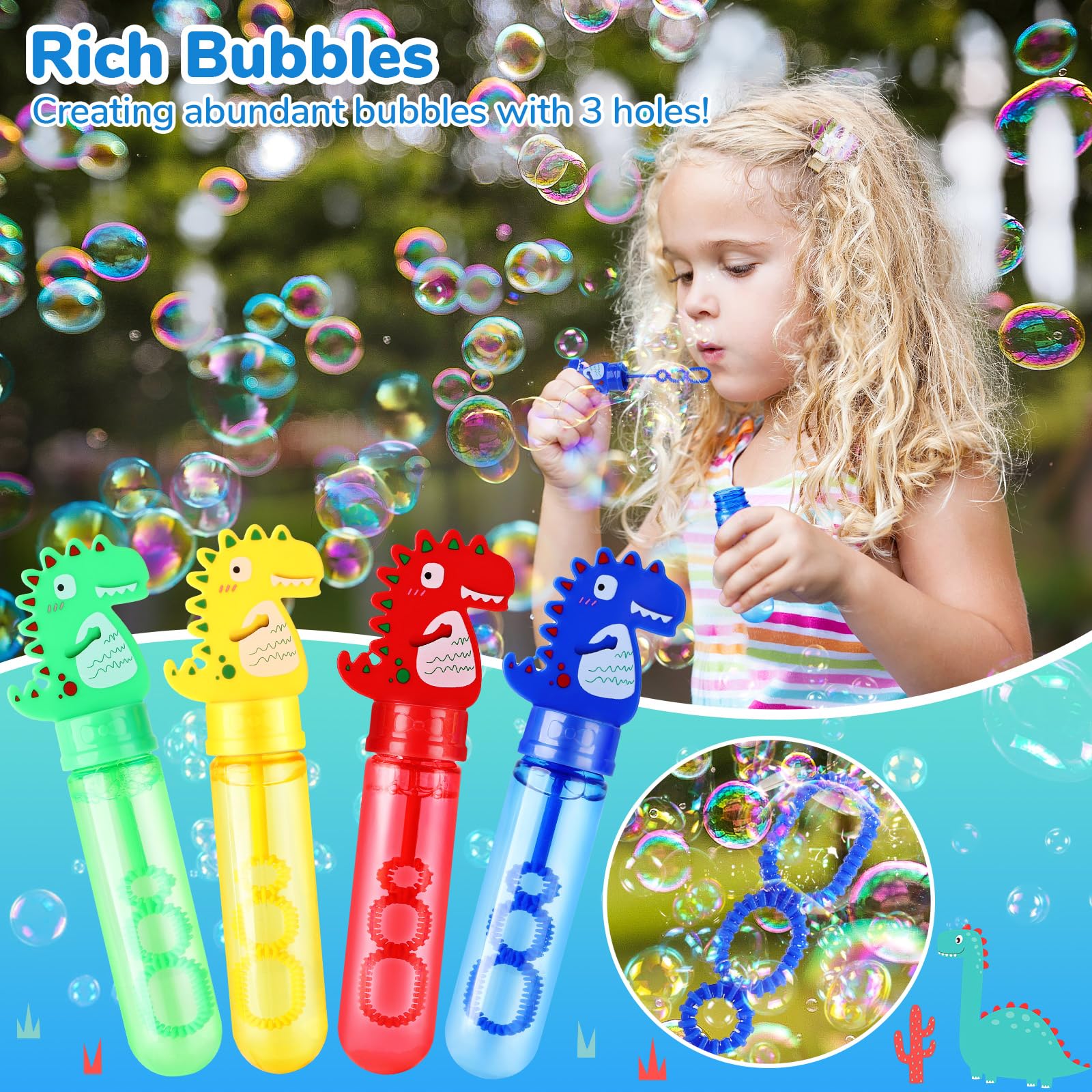 Ucradle 24 Stück Seifenblasen Set für Kinder - Dinosaurier Seifenblasen Stäbe Spielzeug mit 35ml Seifenblasen Nachfüllflasche, Bubble Sticks Geschenke für Hochzeit Party Mitgebsel Kindergeburtstag