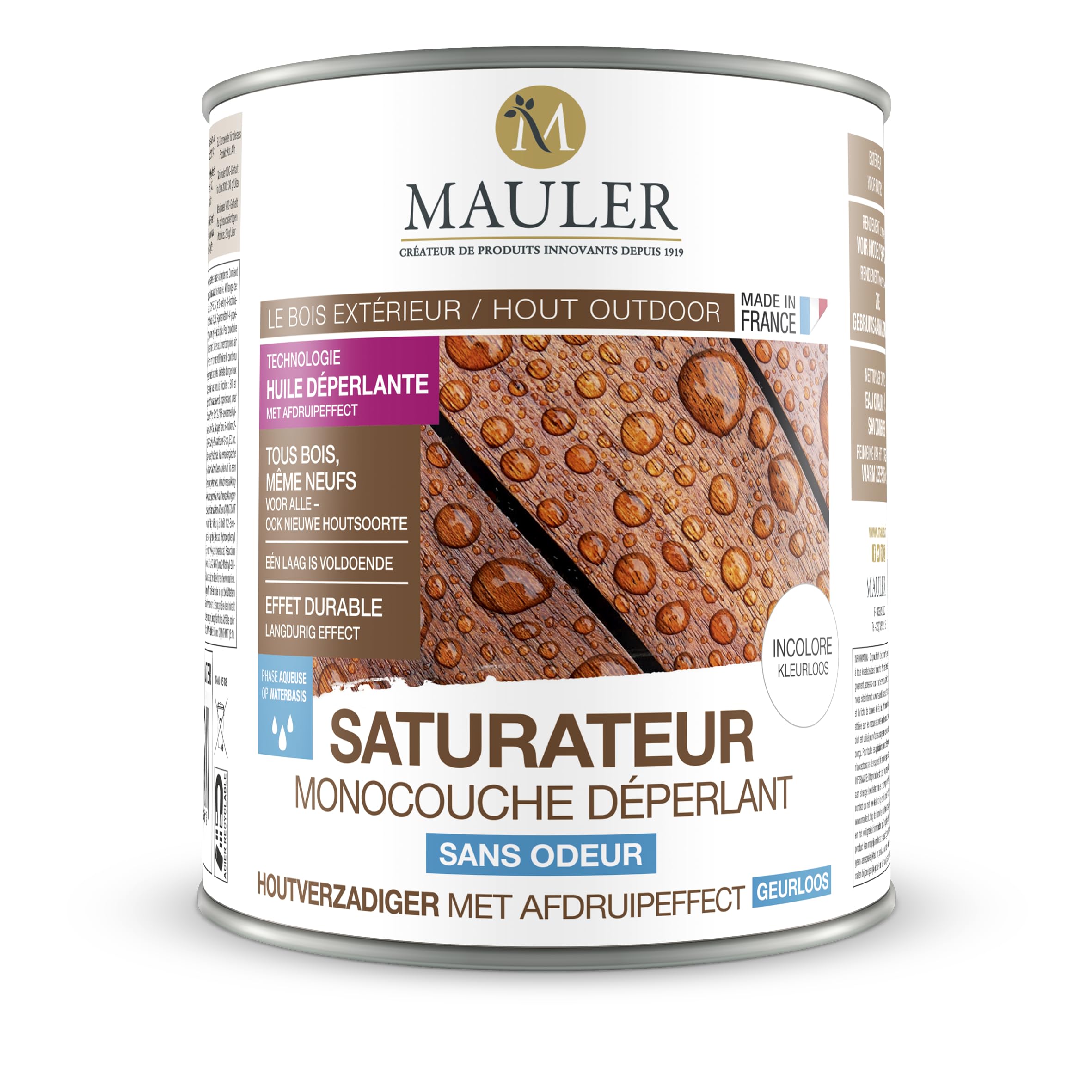 Saturador de madera de una sola capa - aceite de madera para exteriores, terraza - Protección UV y meteorológica - 1L incoloro MAULER