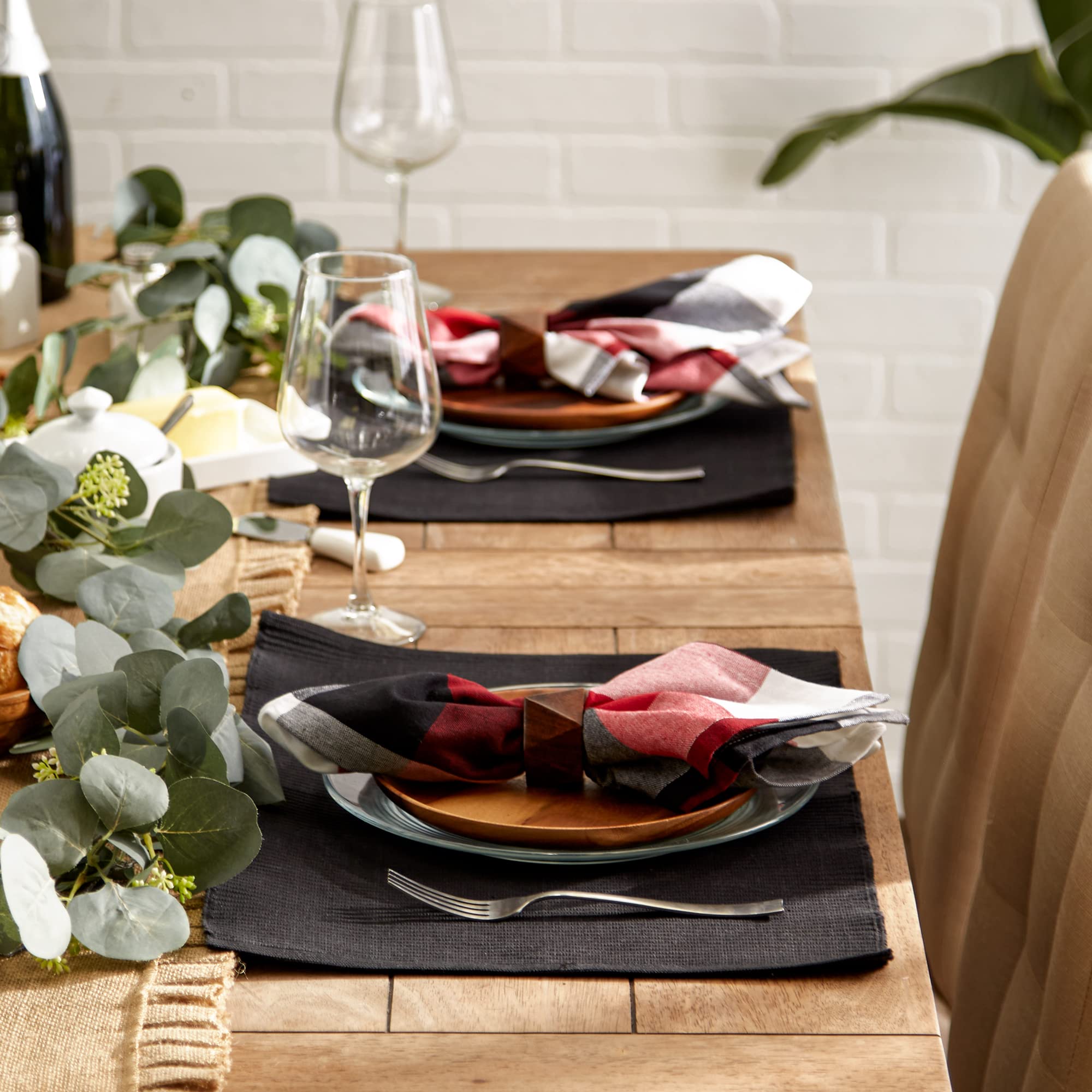 DII Basic Everyday Lot de 6 Sets de Table côtelés 100% Coton 33 x 48 cm Noir