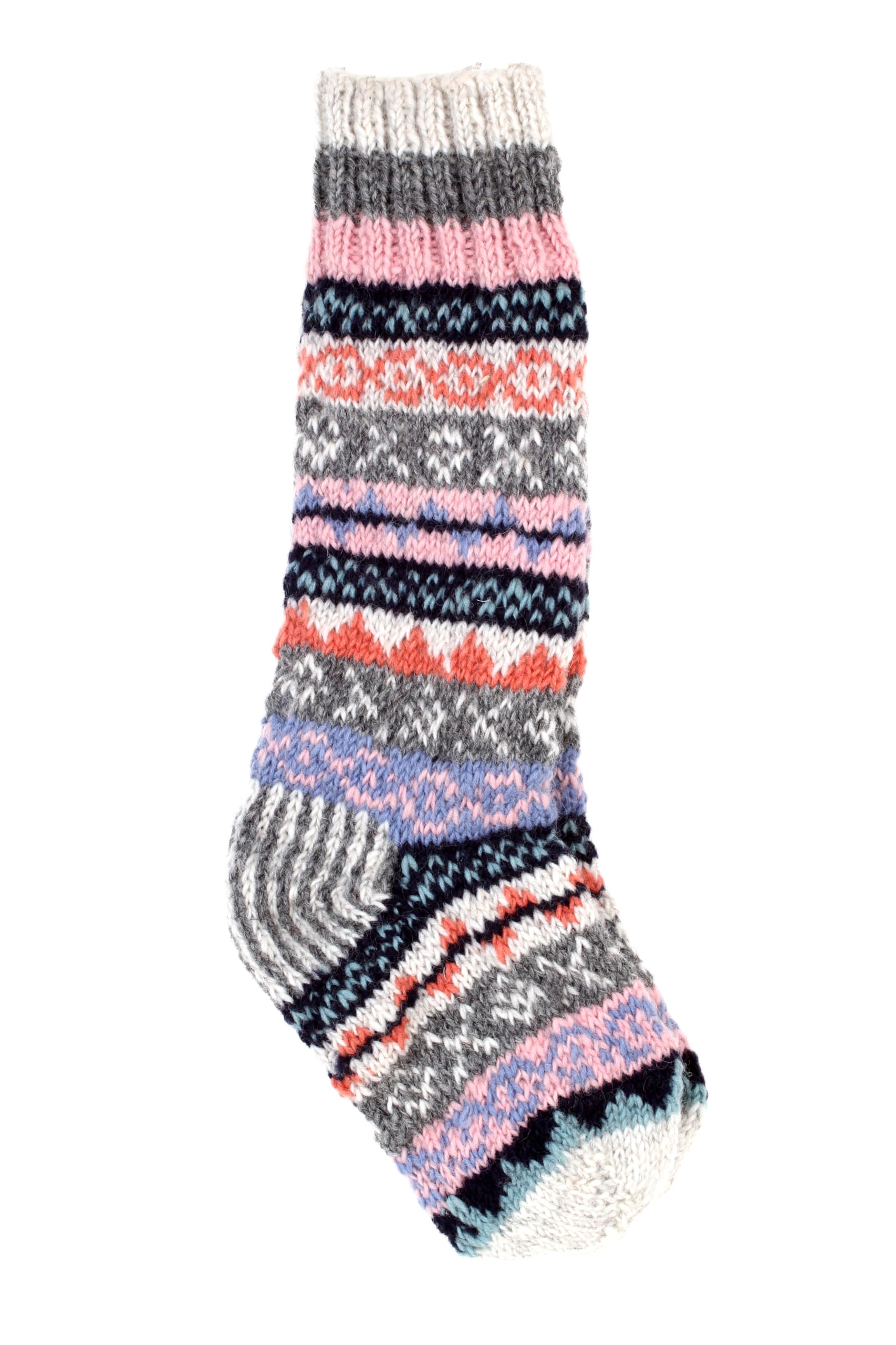 Pachamama Women 100% Wool Long Socks Handknitted Fair Isle Pattern Multicoloured Medium 4-7 Handmade Extra Warm (Wool, Oatmeal)