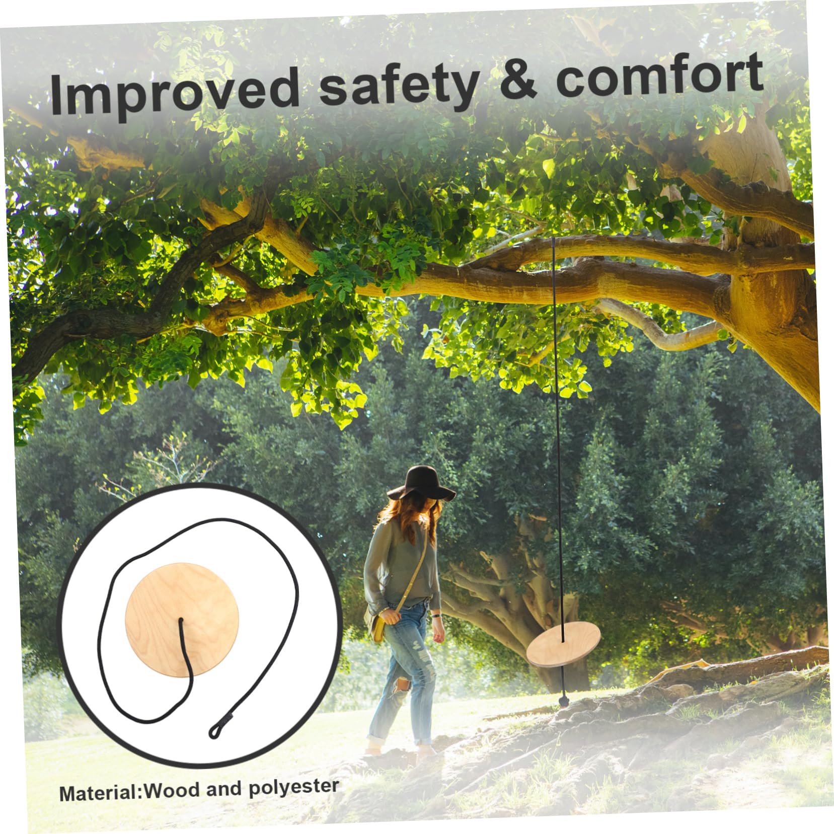 NAMOARLY High Strength Load Bearing Outdoor Wooden Disc Swing for Thickened Design with Braided Rope for Enhanced Comfort and Stability for Backyard Fun