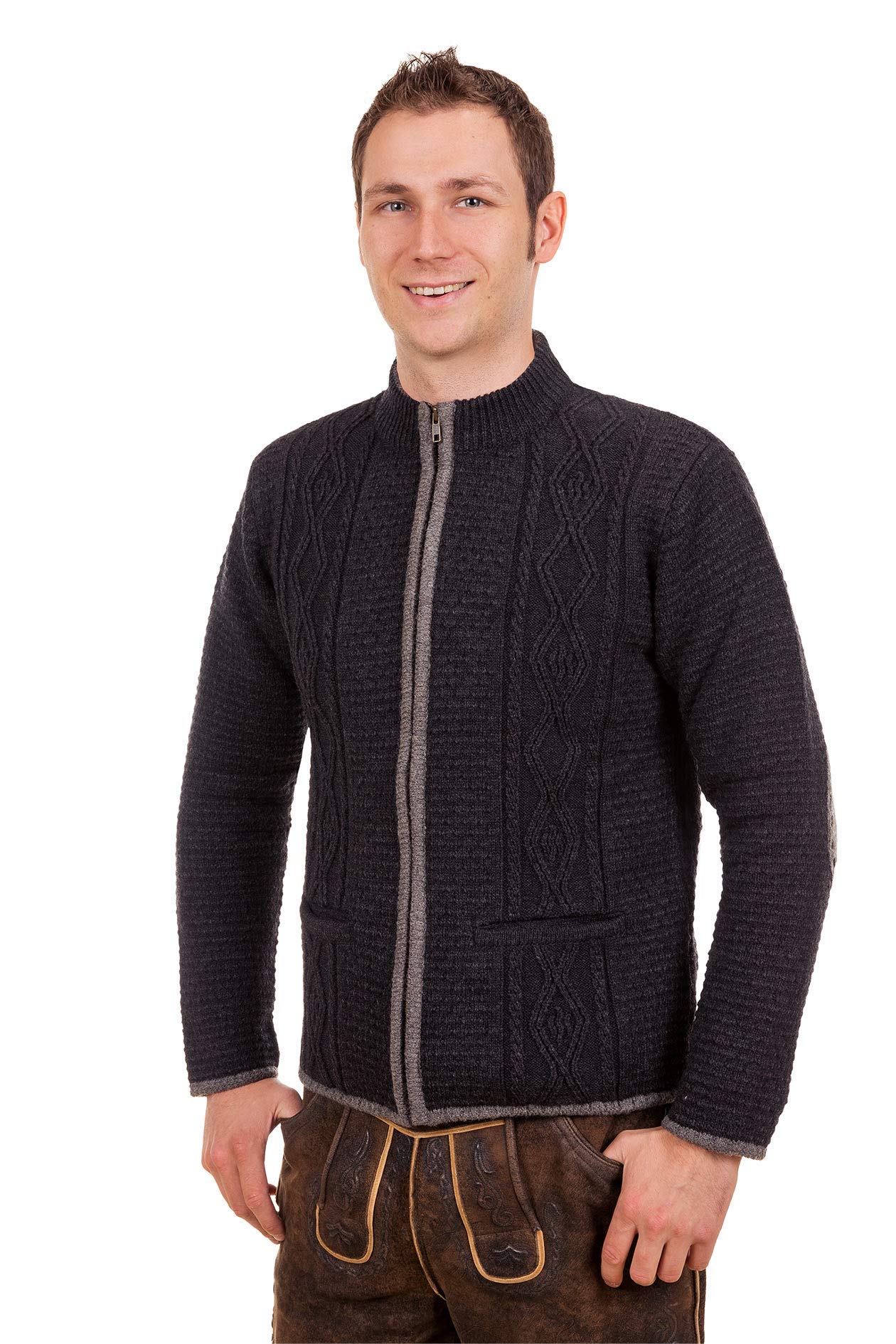 Edelnice Trachtenmode Trachten Strickjacke mit Reissverschluss in hellgrau oder anthrazit