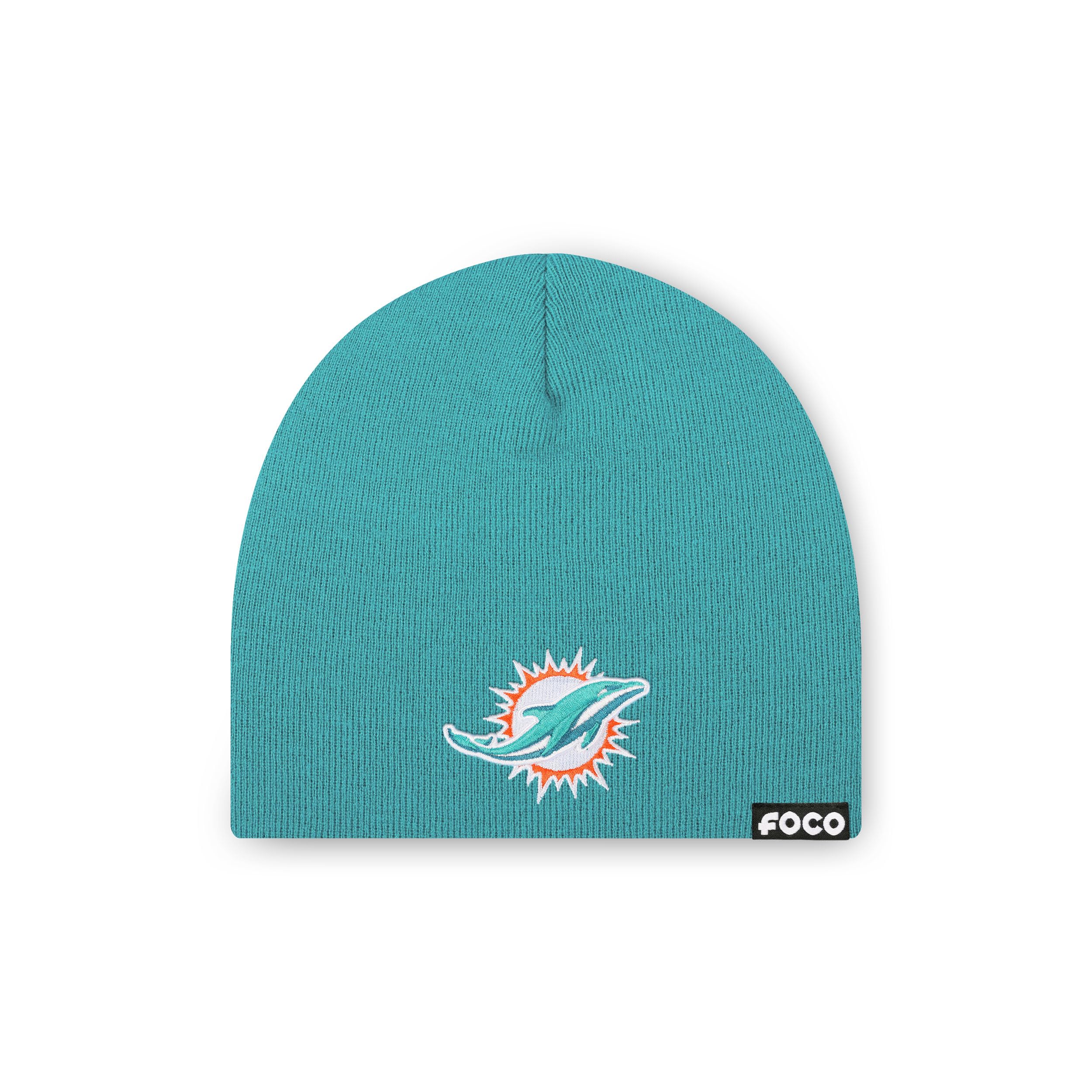 FOCO Men's Miami Dolphins NFL Logo Basic Skull Beanie Hat, Team Color