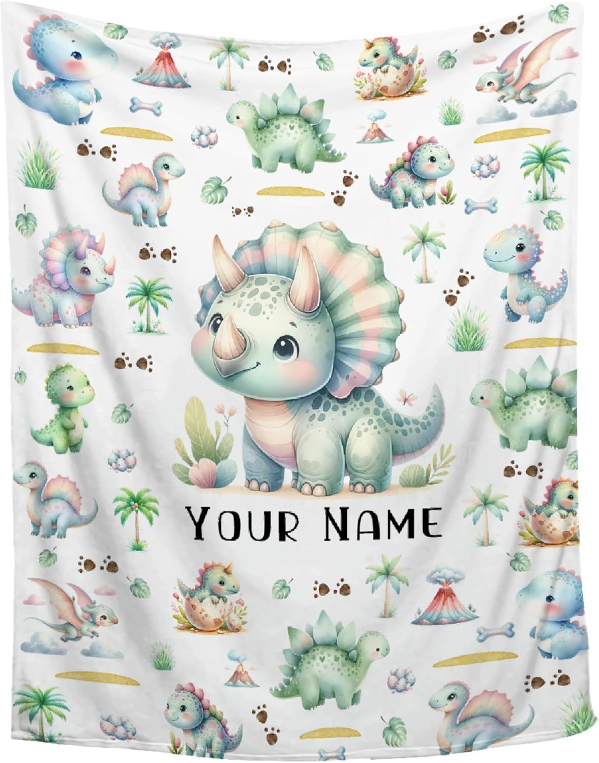 Custom Dinosaur Blanket,Personalized Baby Dinosaur Blanket