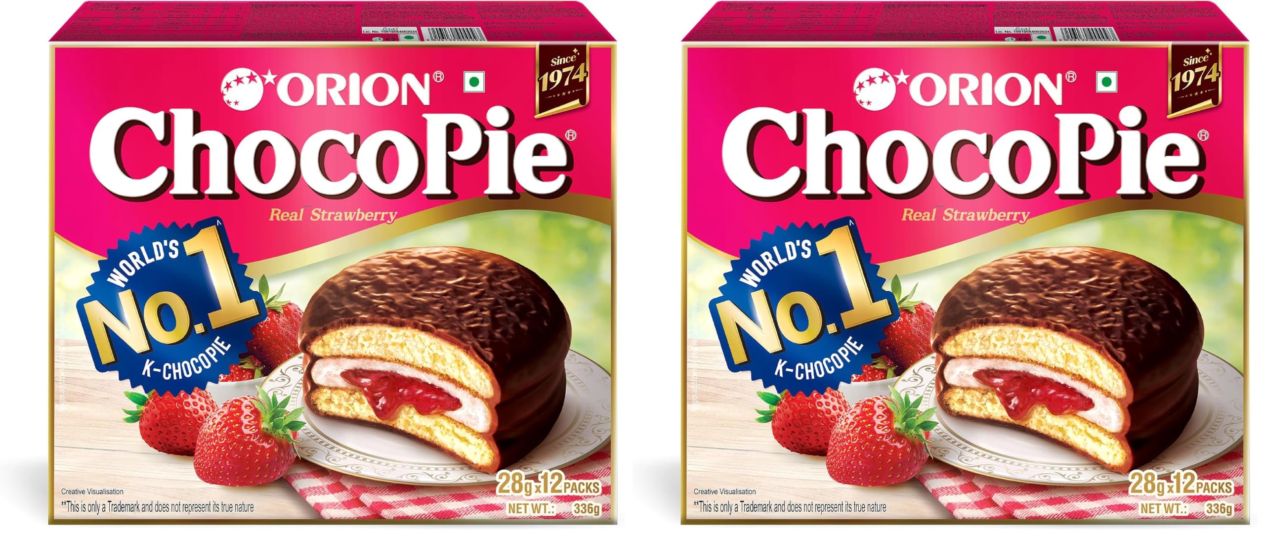 ORION Strawberry Choco Pie (12 Pies)| Centre-Filled Chocolate Biscuit, 1 Count (Pack of 2)-image-49