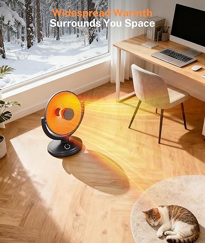 Miniatura 3 de Calentador de espacio, calentadores eléctricos con termostato y tiempo, calentador de platos radiante con protección de vuelco y sobrecalentamiento,