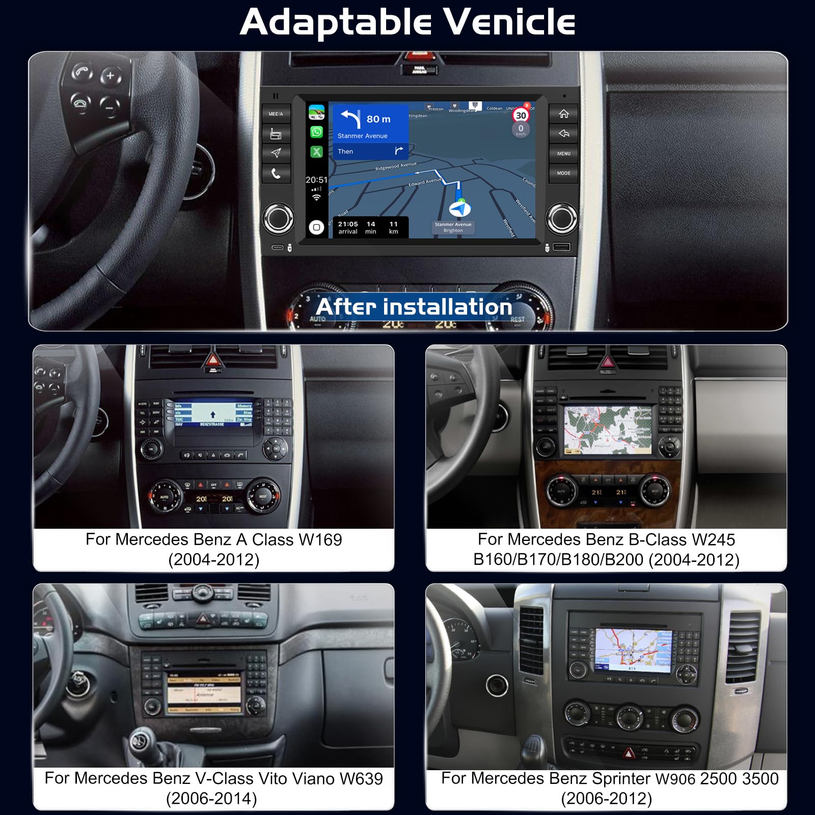 4+128GB Autoradio Android per Mercedes Classe A/B/V & Sprinter W906 W169 W245 B200 Vito Viano W639, Aggiornamento Radio Aftermarket con CarPlay, Android Auto, GPS, WiFi, Telecamera Posteriore