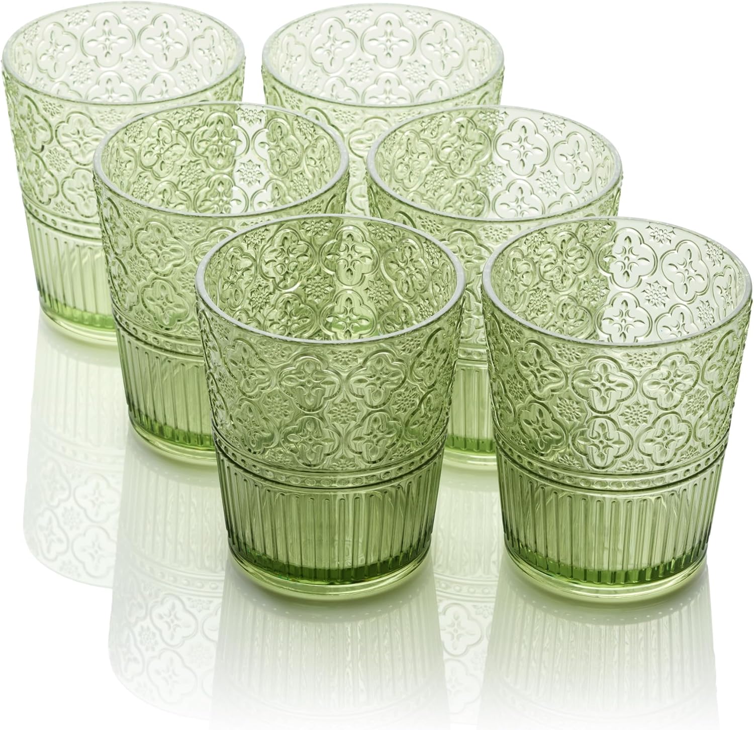 Certified International Victoria Green Set of 6 Premium Acrylic DOF Glass 16 oz – Unbreakable Drinkware with Elegant Embossed Design, Perfect for Indoor & Outdoor Use