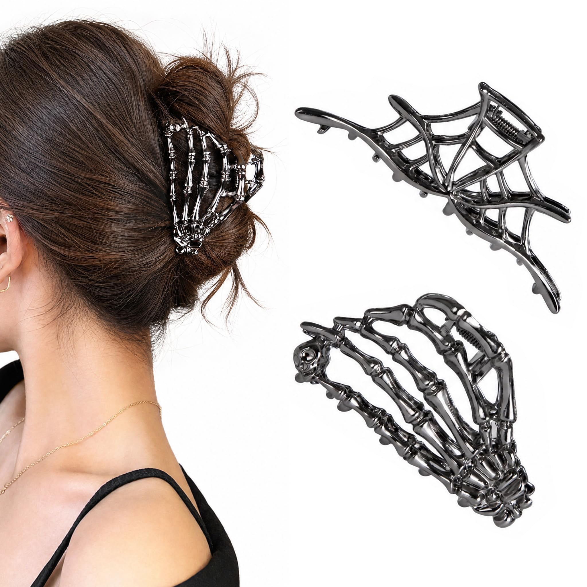 2 PCS Claw Clips,Metal Claw Clips.Spider Web Hair Claw for Halloween Cosplay Party-image-16