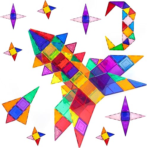 Miniatura 8 de PicassoTiles Paquete de 100 azulejos magnéticos + 100 piezas de canicas para carreras de carreras divertido y creativo, juguete sensorial educativo