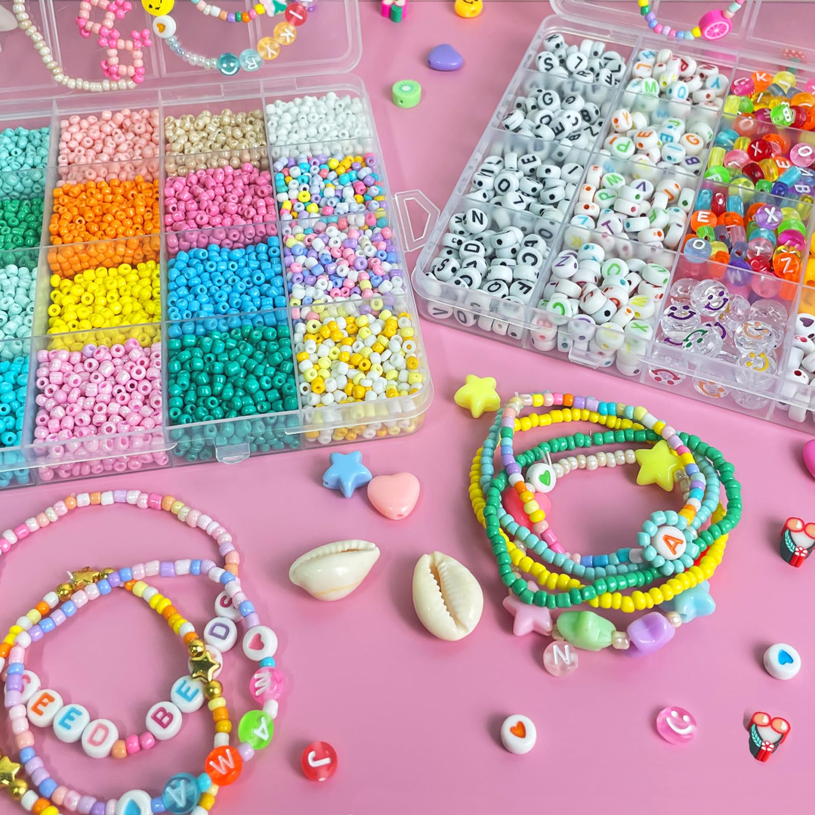 Perles pour Bracelet Enfant, Bijoux Enfants Fille, Coffret Perles Fille Fabrication Bijoux Jouets Filles de 6 7 8 9 10 11 12 Ans - Jeux - Jouets
