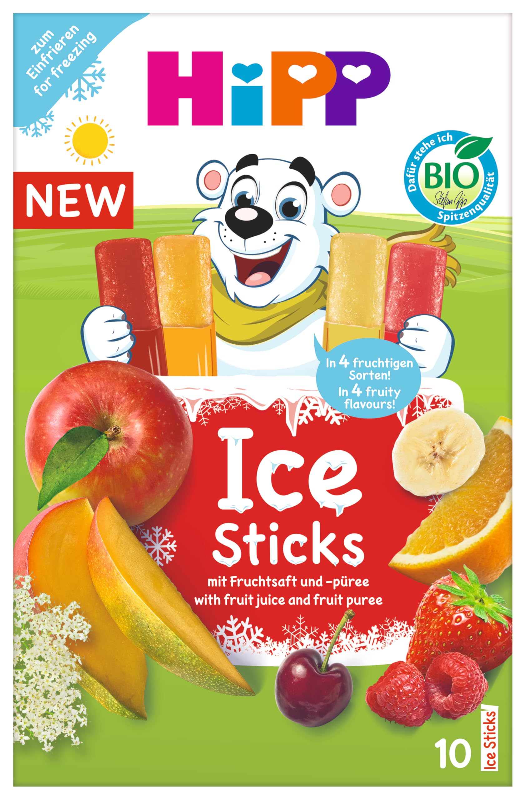 HiPP Bio Ice Sticks 9er Pack 10 x 40ml Fruchtsaft Fruchtpüree für Kinder ab 3 Jahren