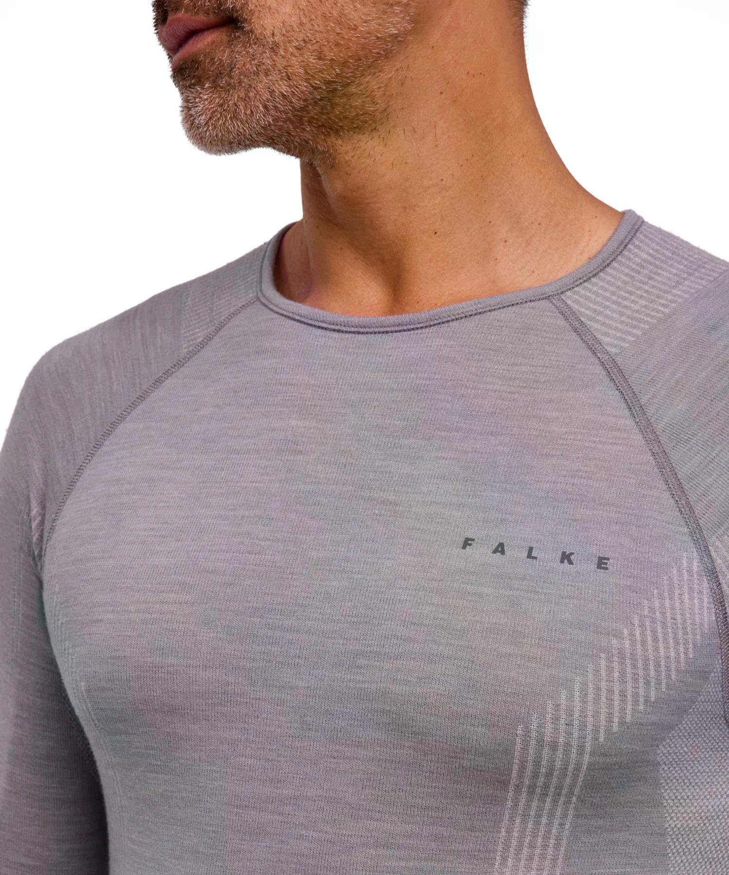 FALKE Mężczyźni Warstwa podstawowa (góra) Wool-Tech Round Neck M L/s Sh wełna materiał funkcjonalny szybkoschnące ciepłe 1 Sztuka, Szary Grey-Heather 3757, XXL