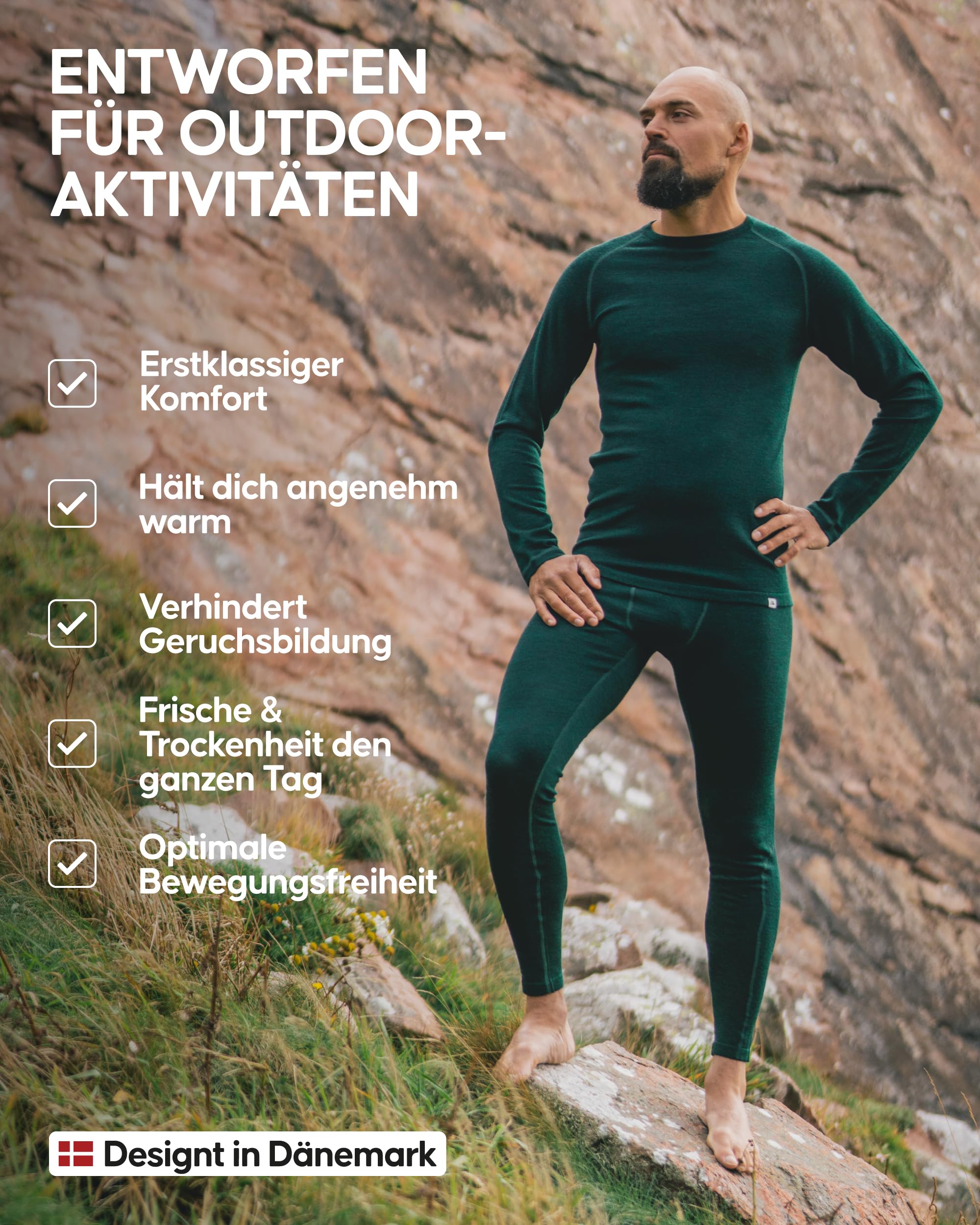 DANISH ENDURANCE Merino Thermounterwäsche Herren, Premium Skiunterwäsche, Funktionsunterwäsche Set, Warm & Atmungsaktiv, Merino Unterwäsche Herren