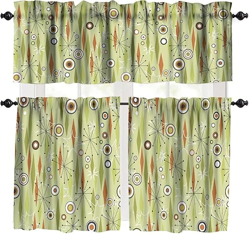 Miniatura 18 de Cortinas de cenefa de cocina de mediados de siglo, diseño geométrico abstracto de mediados de siglo, retro, moderno, tratamiento de ventana pequeña