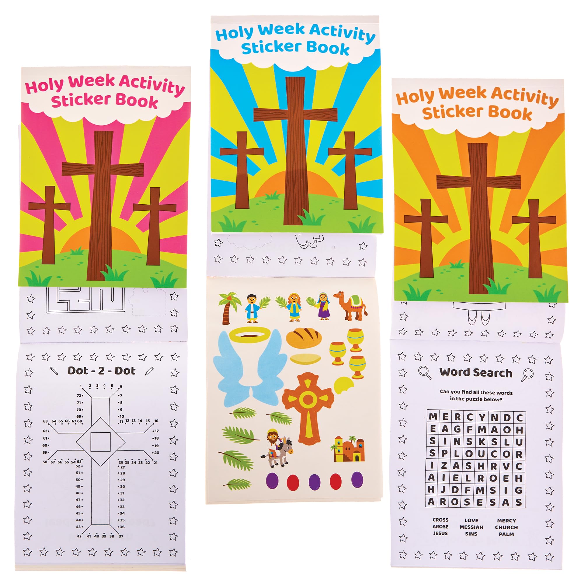 Baker Ross FX977 Holy Week Sticker Activity Books - Pack of 8, Christian Sticker Books for Kids