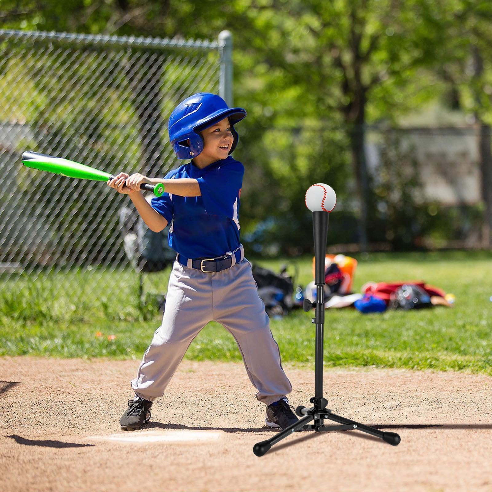 Bates De Béisbol para Batear,Base De Béisbol para Niños Pequeños | con Bolsa Edades 3-8 Entrenador Altura Ajustable Trípode para Práctica Interior