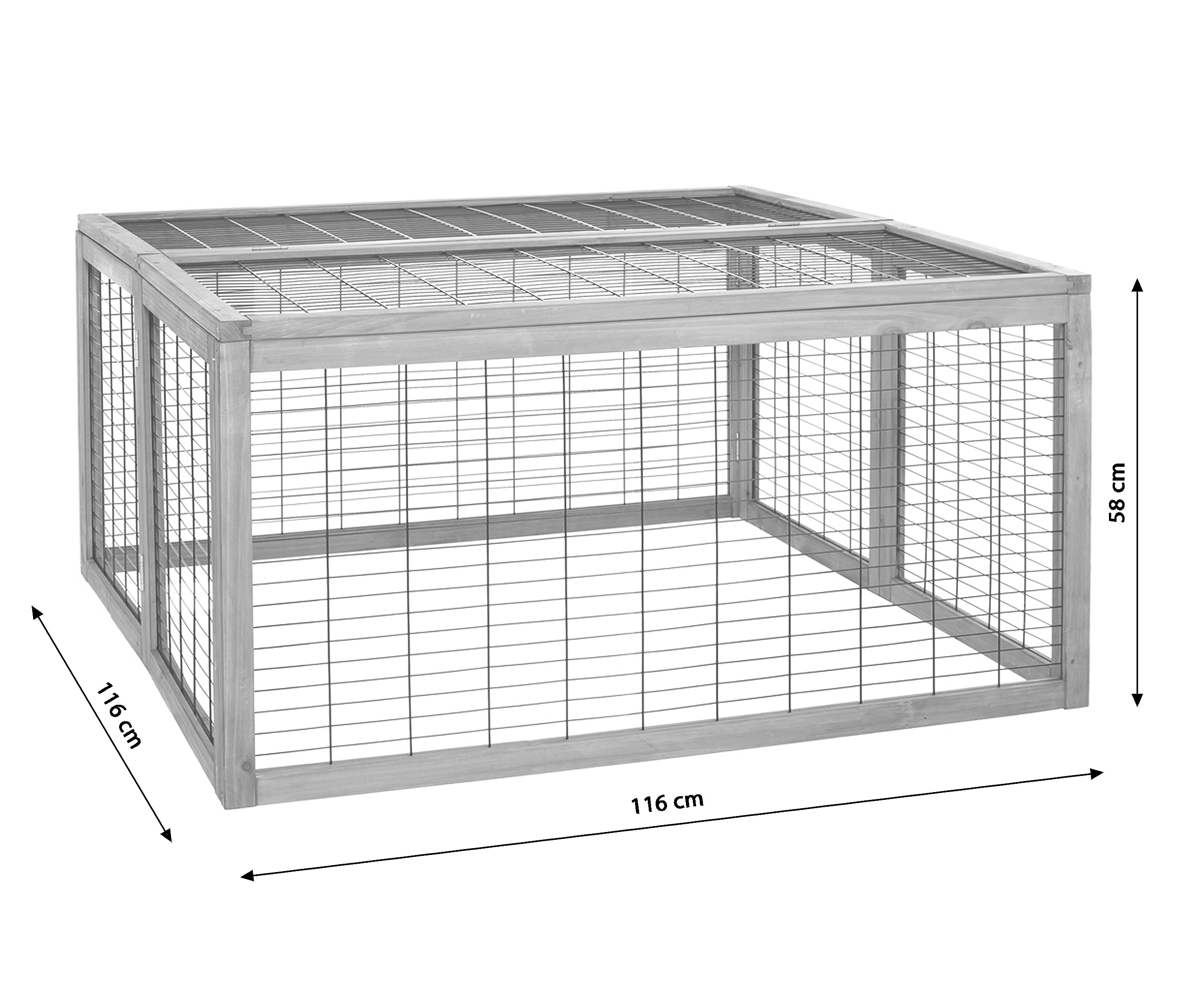 Dehner Freilaufgehege Rolf mit aufklappbarem Dach, ca. 116 x 116 x 58 cm, Holz