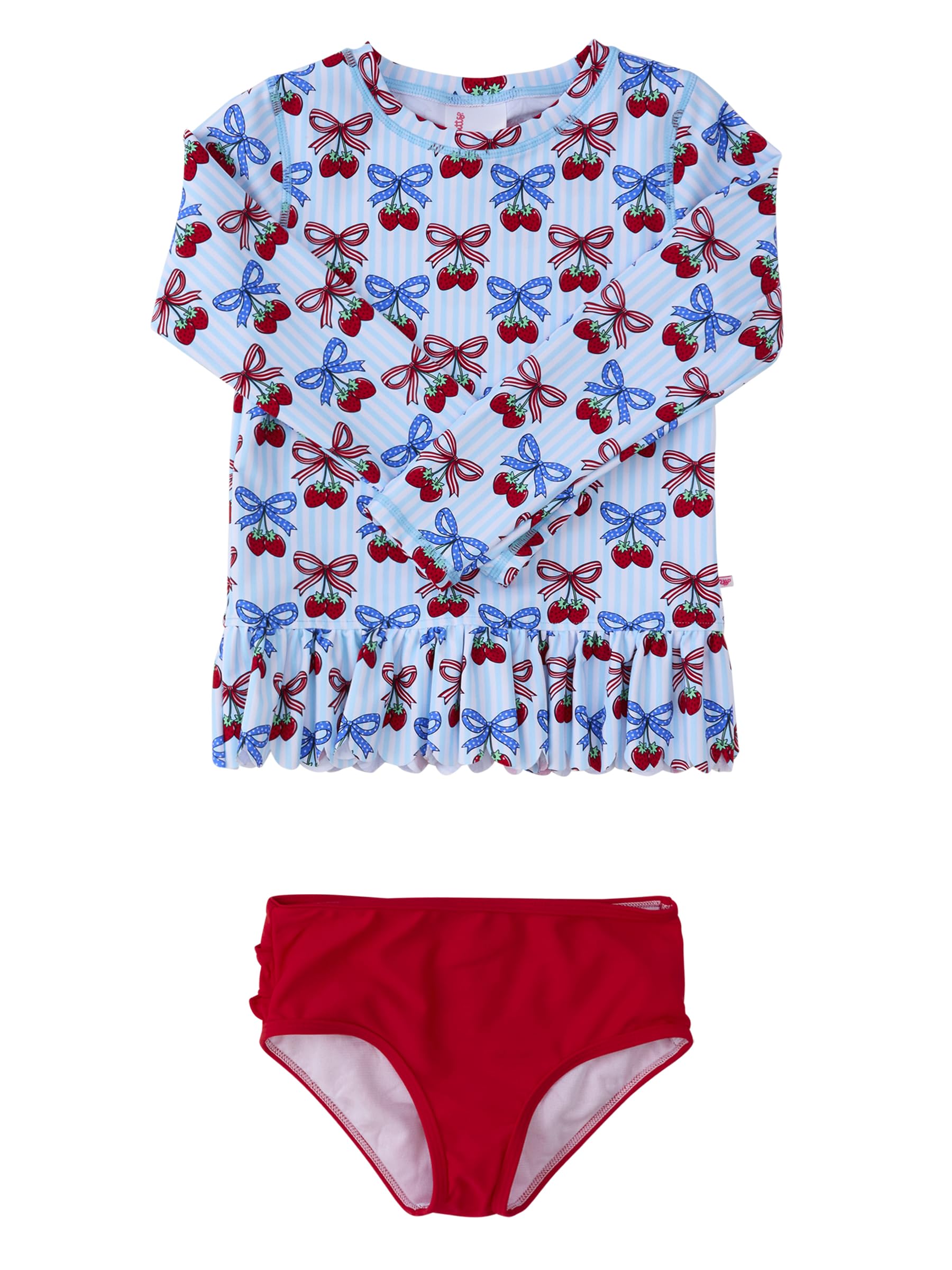 RuffleButts Girls Scalloped Long Sleeve - 2-Piece Rash Guard Swim UPF 50+