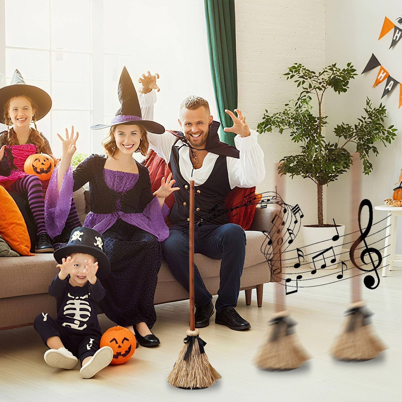 Hexenbesen-Requisite Schwebende Bewegte Hexen-Hängedeko | Bewegter Besen Animierte Effekte für drinnen und draußen, Zuhause, Hof, Halloween, Feiertag, Party, festliche