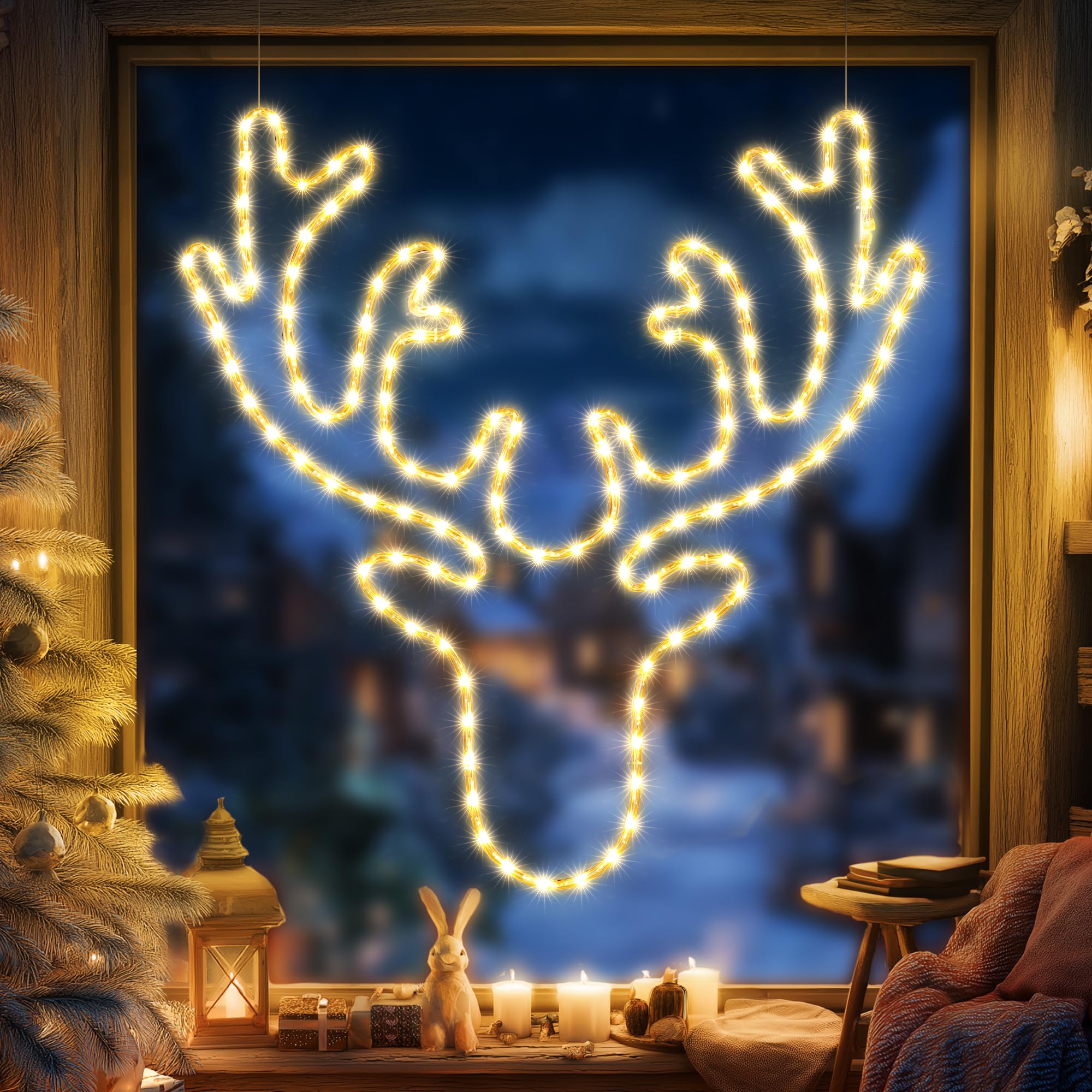 Weihnachts-Lichterkette, 81,3 cm, groß, Rentier, Dekoration, 134 LEDs, wasserdicht, beleuchtet, großes Elchschild für die Wanddekoration mit Timer für den Außenbereich, Zuhause, Party, Wandbehang