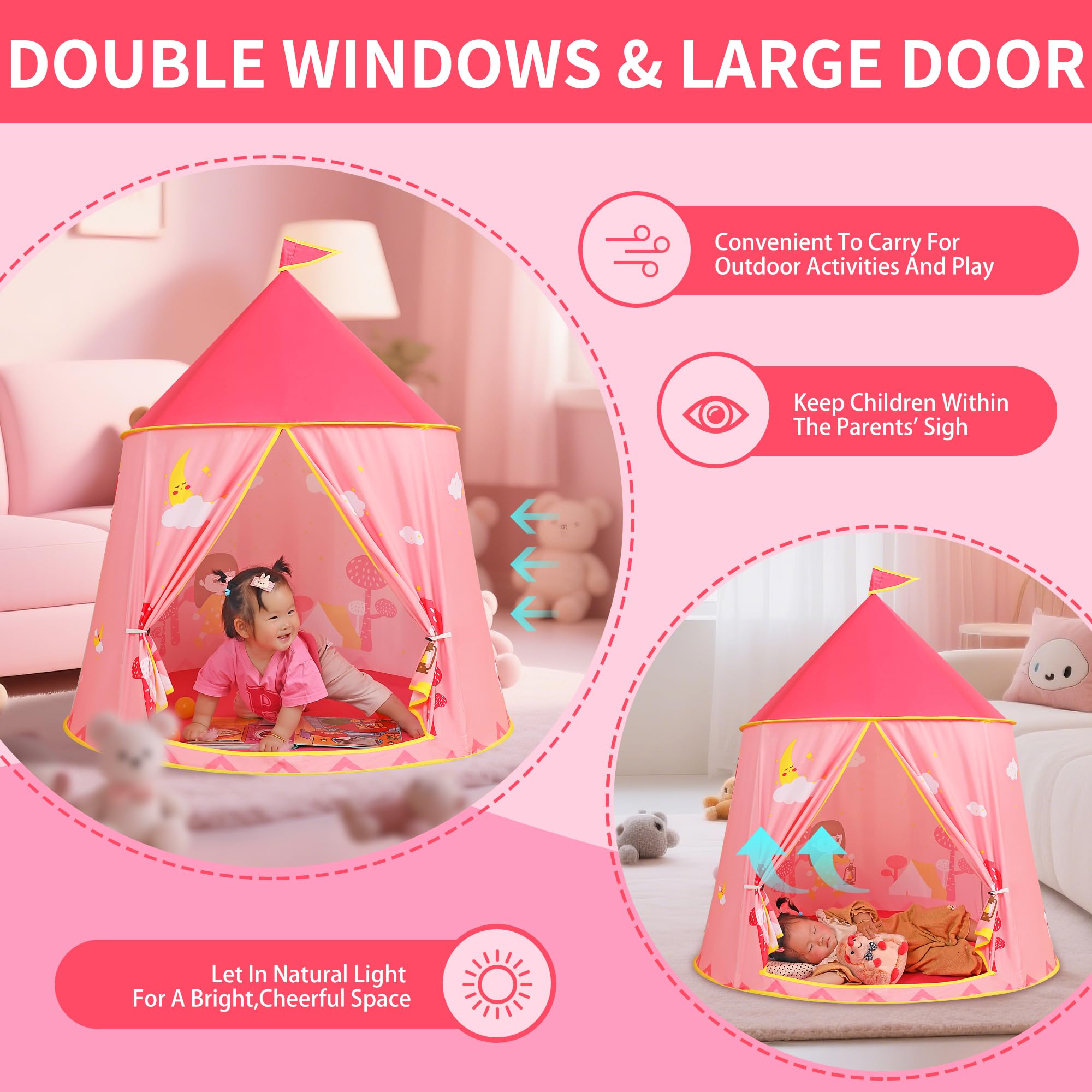 Tienda de campaña para niños pequeños, tienda de campaña de princesa, carpa de castillo, tienda de campaña india portátil, tienda de campaña Tippi, certificado EN71, casa de juegos para uso en