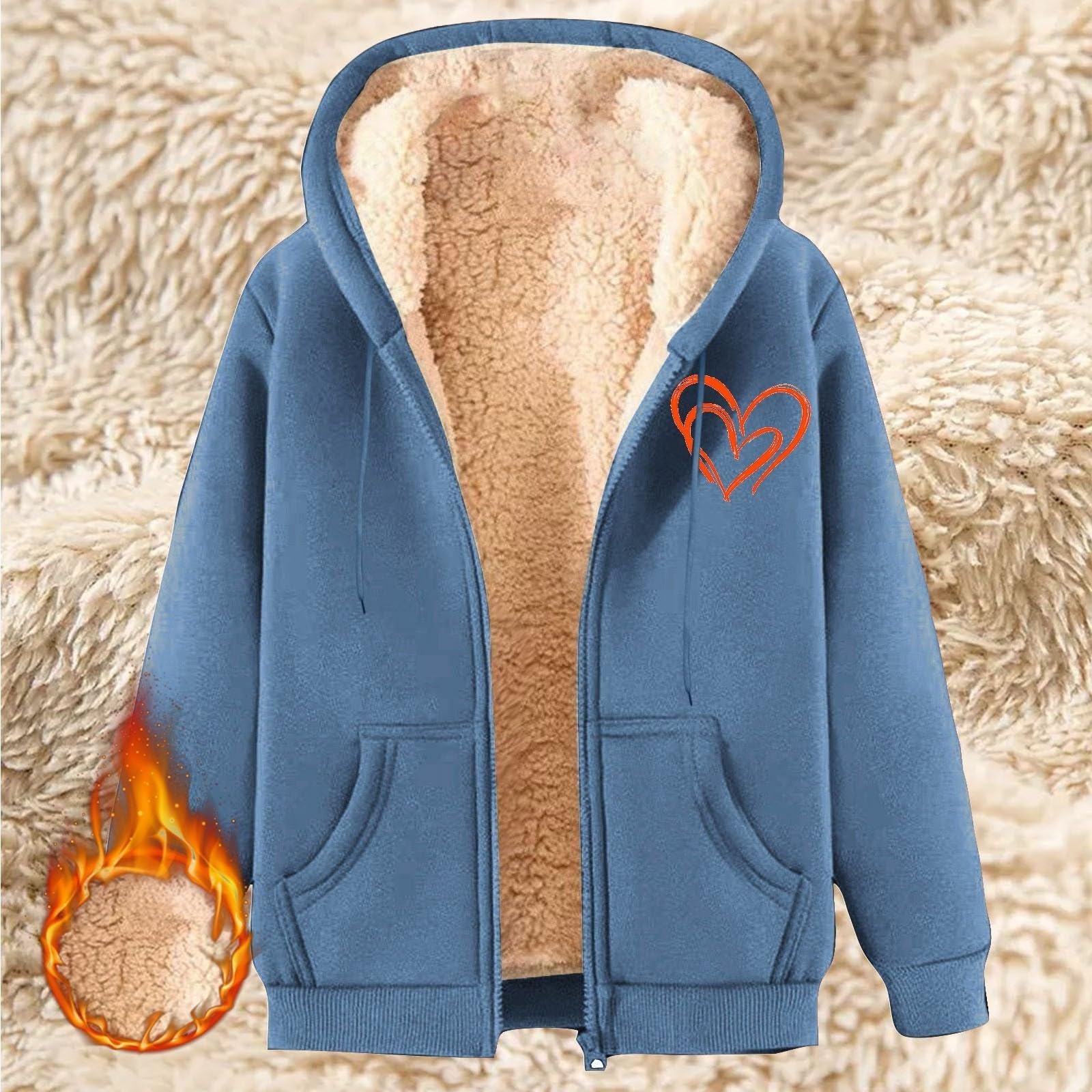 Generisch Giacca invernale da donna pesante con cappuccio foderata in pile per l'inverno, calda capispalla accogliente, maglione frontale aperto, cardigan