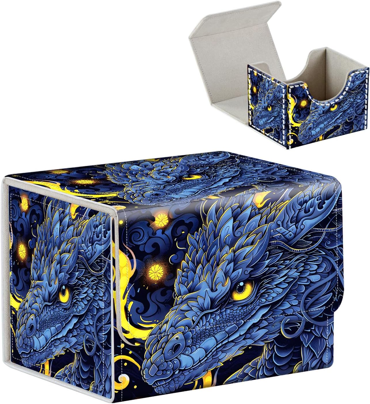 High-Capacity Art Deco Card Deck Box - Ideal Trading Card Game Storage Solution with Compact Size, and Easy Access - PU Leather Fits for TCG CCG Magic Cards(Pink Clouds Cat)
