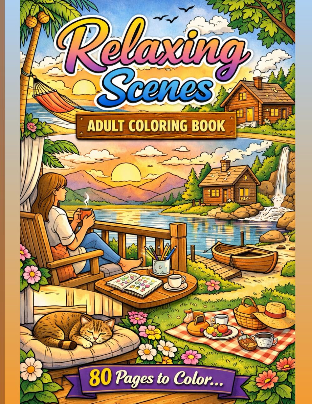 Relaxing Scenes – Adult Coloring Book: 80 Pages to Color for Stress Relief, Calm Mind and Relaxation
