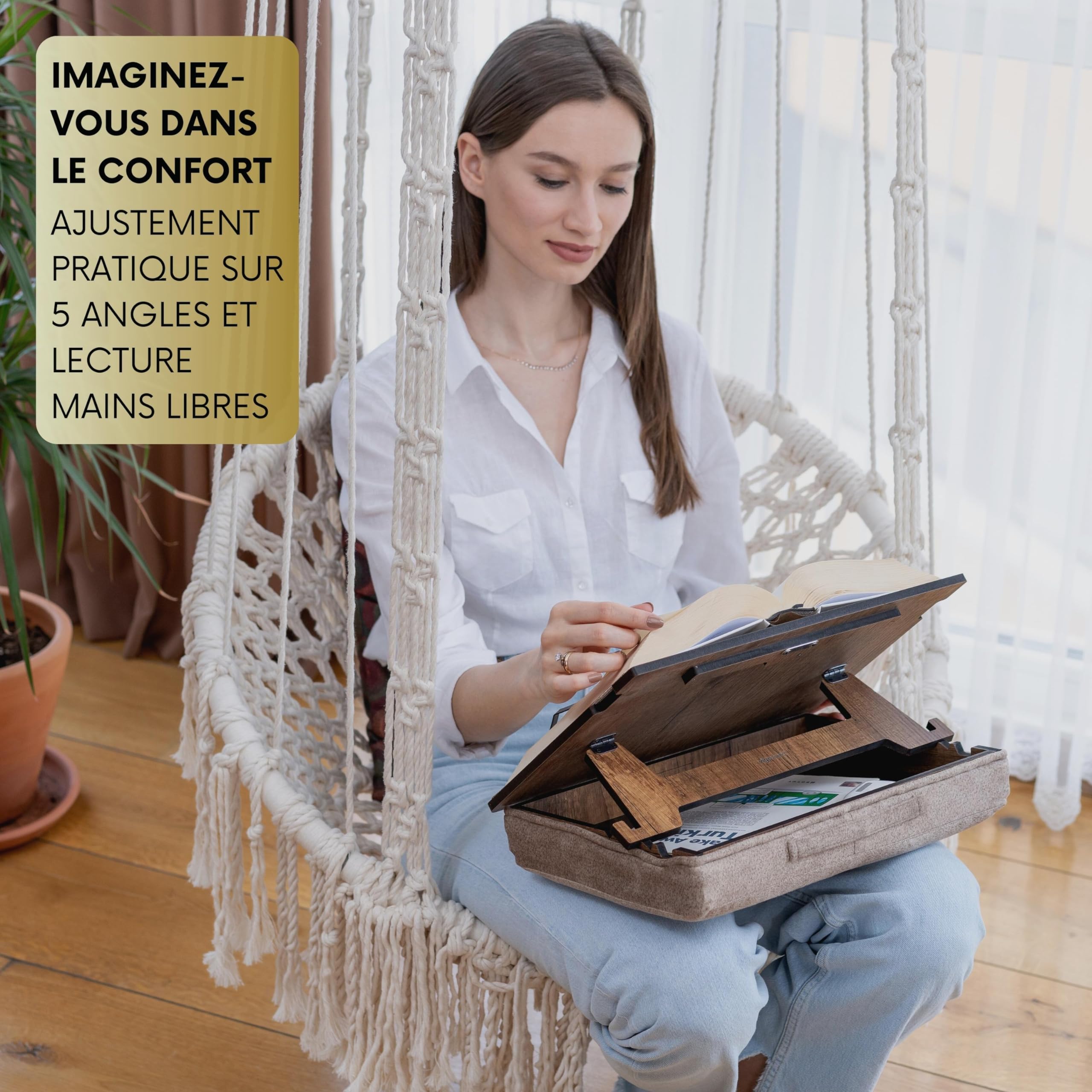 Vigo Wood Porte-Livre avec Rangement, Pupitre de Lecture, Chevalet Livre, Lutrin, Support Tablette Bois, Support Livre Lit, Support Livre Ouvert, Repose Livre, Porte Livre Coran (Noyer)