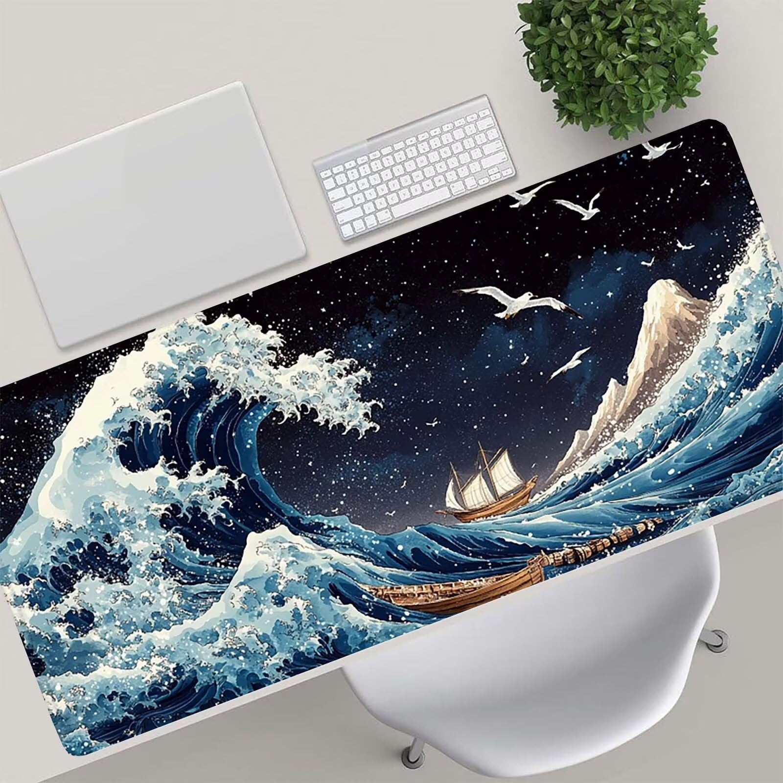 Tappetino Mouse Gaming, 1200x600mm Tappetino Mouse XXL nero 0c0-314 | Mouse Pad Grande, Ottimizzato per i Sensori da Gioco, Migliora Precisione e Velocità, per Mac e PC, onde