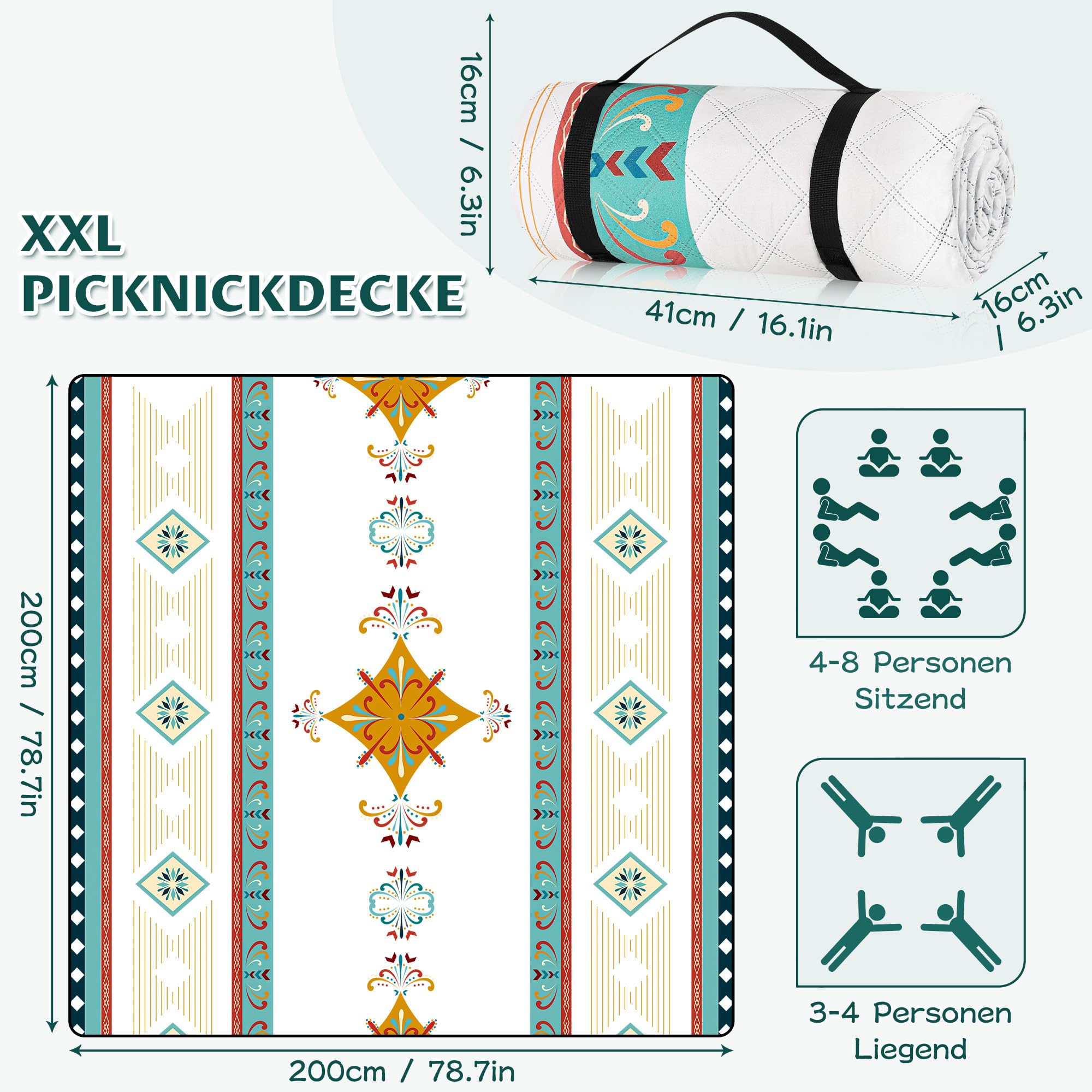 Coperta da Picnic Impermeabile 200x200cm XXL Senza Sabbia Pieghevole per Spiaggia Campeggio (Verde)