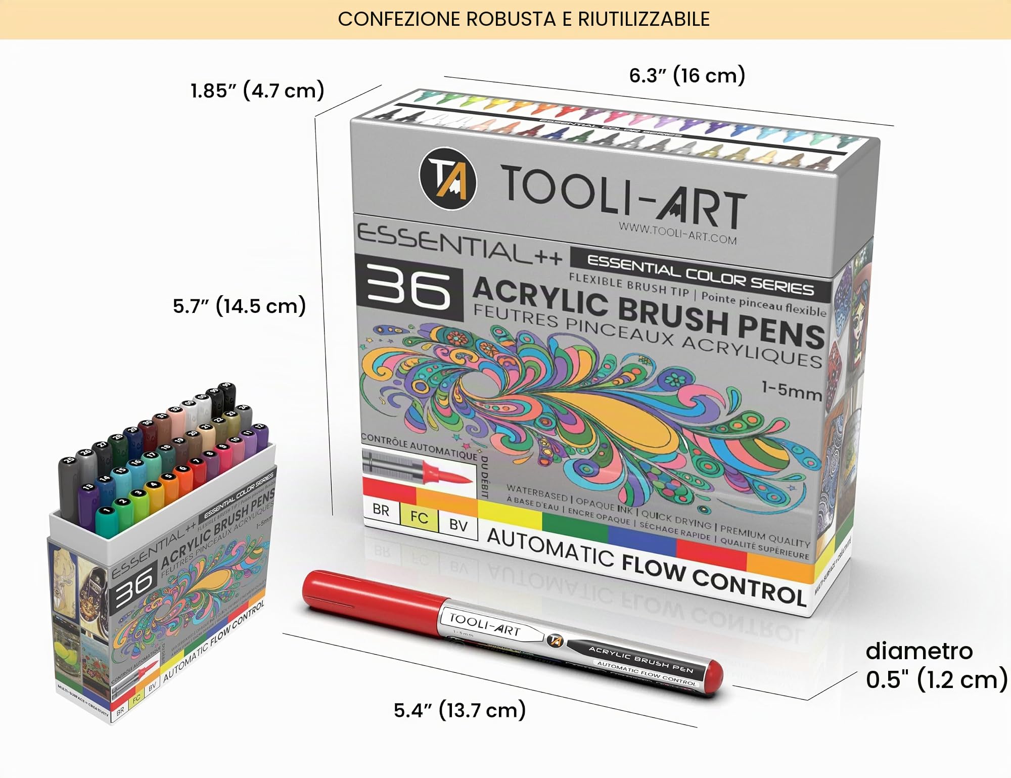 36 pennarelli acrilici con punta di pennello flessibile, controllo automatico del flusso, linea 1-5 mm, per pittura su pietra, pennelli per pittura, vetro, rame, legno