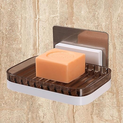 Gratique Magic Sticker Series Self Adhesive ABS Plastic Soap Dish Holder for Bathroom with Drip
