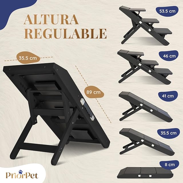 Foto 4 de 8 de Escalones y Rampa para Perros 2-en-1 - Escalera/Rampa Ajustable en Altura para Sofá 18-50 cm