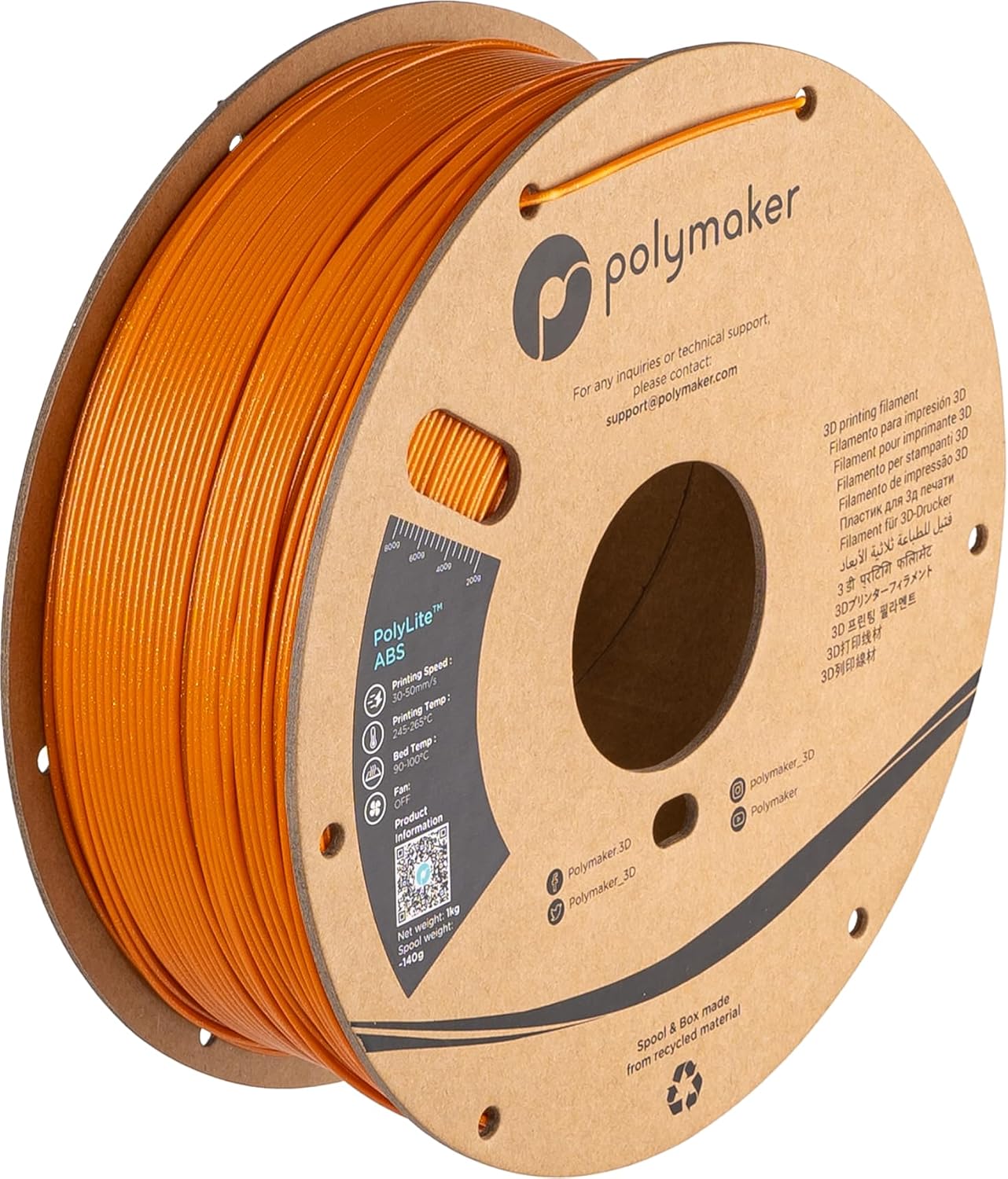Polymaker Glitter ABS Filament 1.75mm, Galaxy Orange 3D Printer Filament 1.75mm Heat Resistant 1kg - Twinkling ABS 3D Printing Filament, Strong & Durable, Dimensional Accuracy +/- 0.03mm 118 - 1.75mm Galaxy Orange (Hex Code: #F57517) 1kg