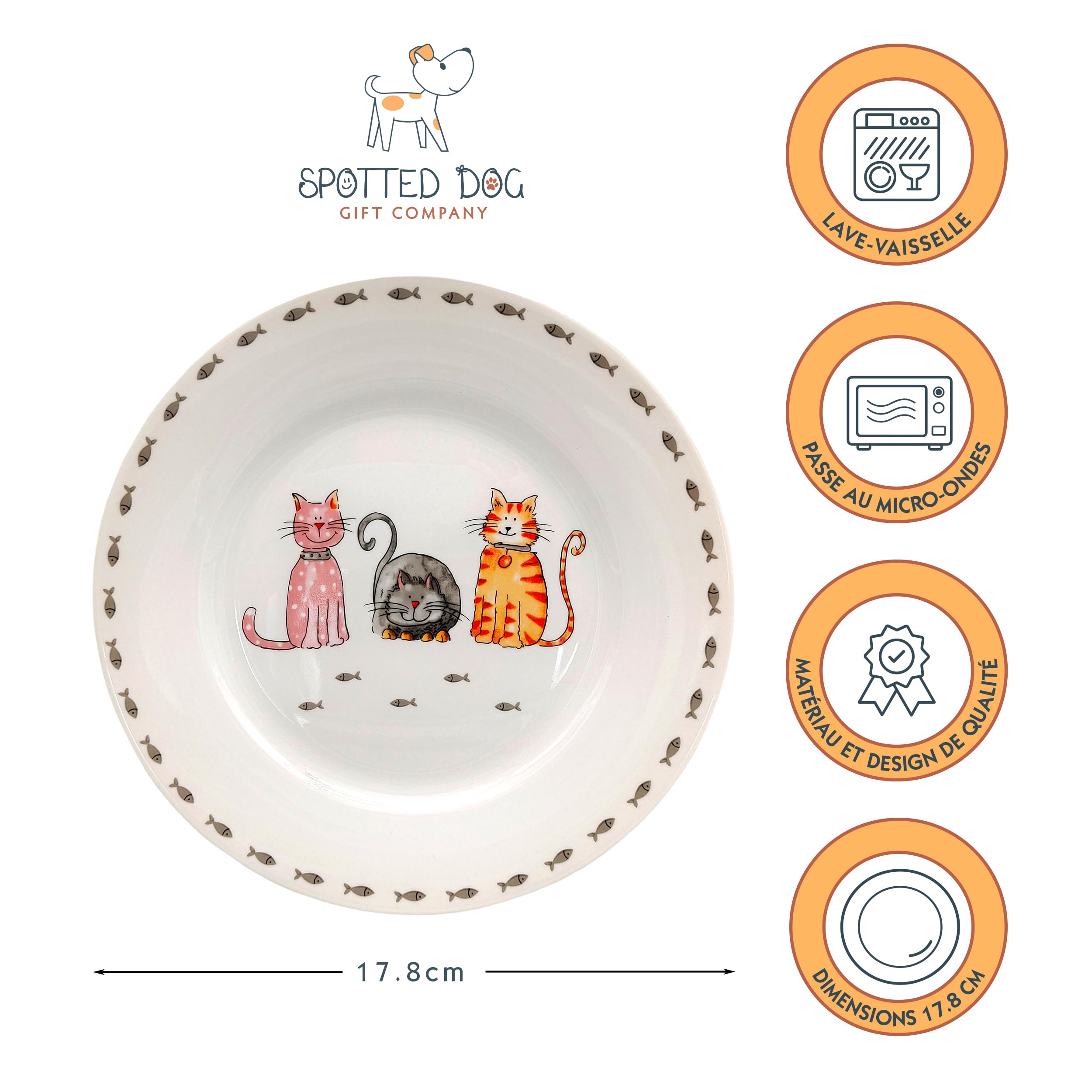 Lot 4 Assiettes à Dessert Céramique Chats 19 Cm - Micro-ondes & Lave-vaisselle OK - Cadeau Amoureux Des Chats