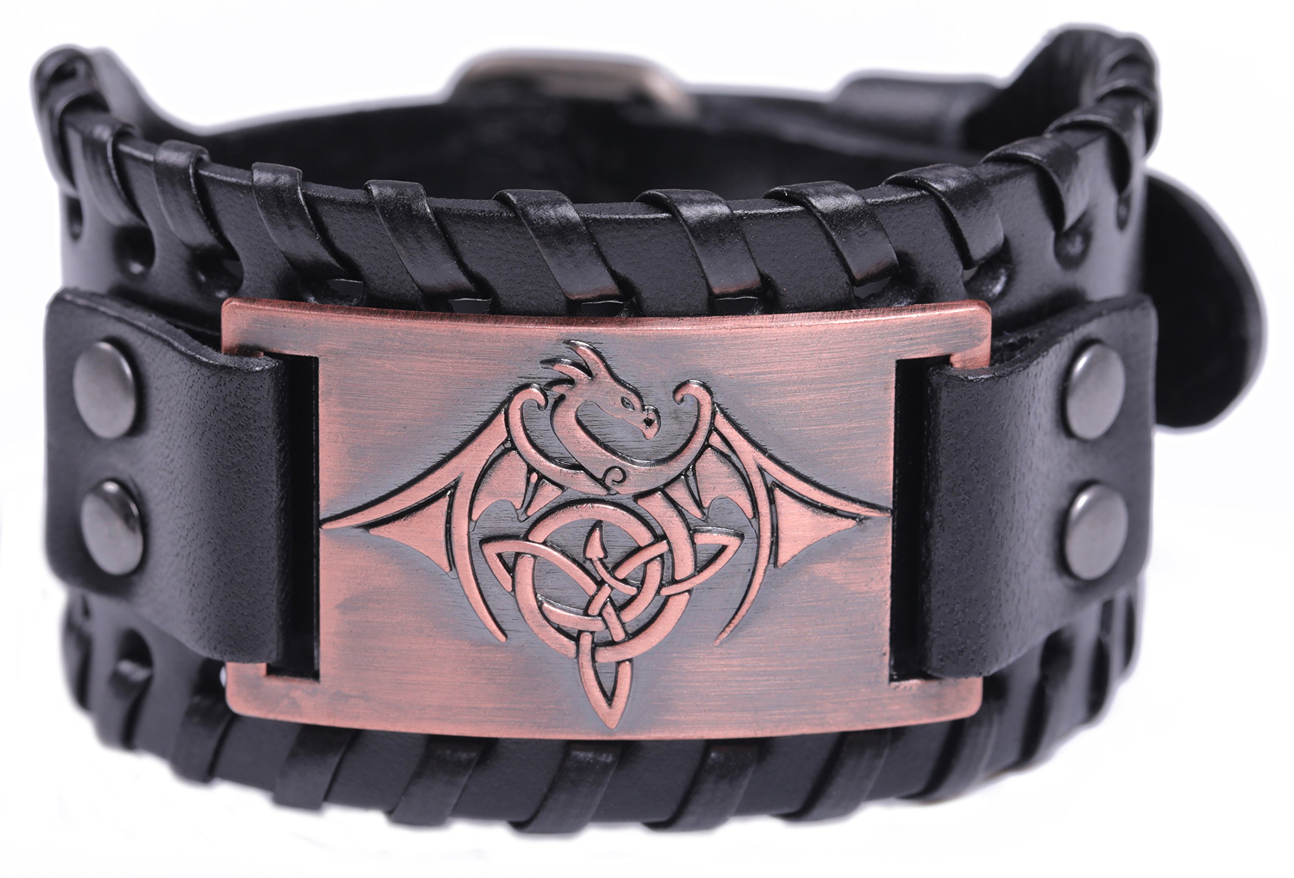 TEAMERCeltic Trinity Knot Triquetra Bracelet Wing Dragon Leather Bracelet Gift Jewelry for Men