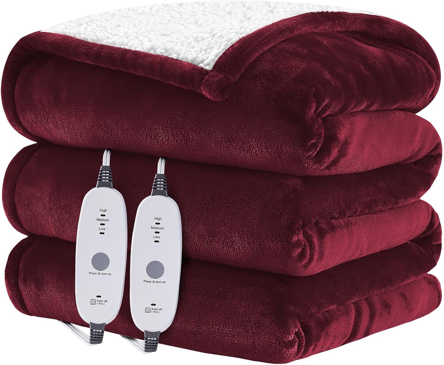 hyleory heated throw blanket flannel electric blanket throw with 4 hrs timer auto-off & 3 heating levels sherpa heated blankets with overheating protection,84"x90",red red queen(84"x90")