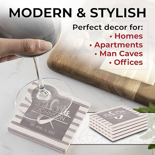 Miniatura 6 de Juego de 6 posavasos cuadrados de cerámica personalizados para bebidas, con monograma, absorbentes de bebidas con base de corcho, decoración