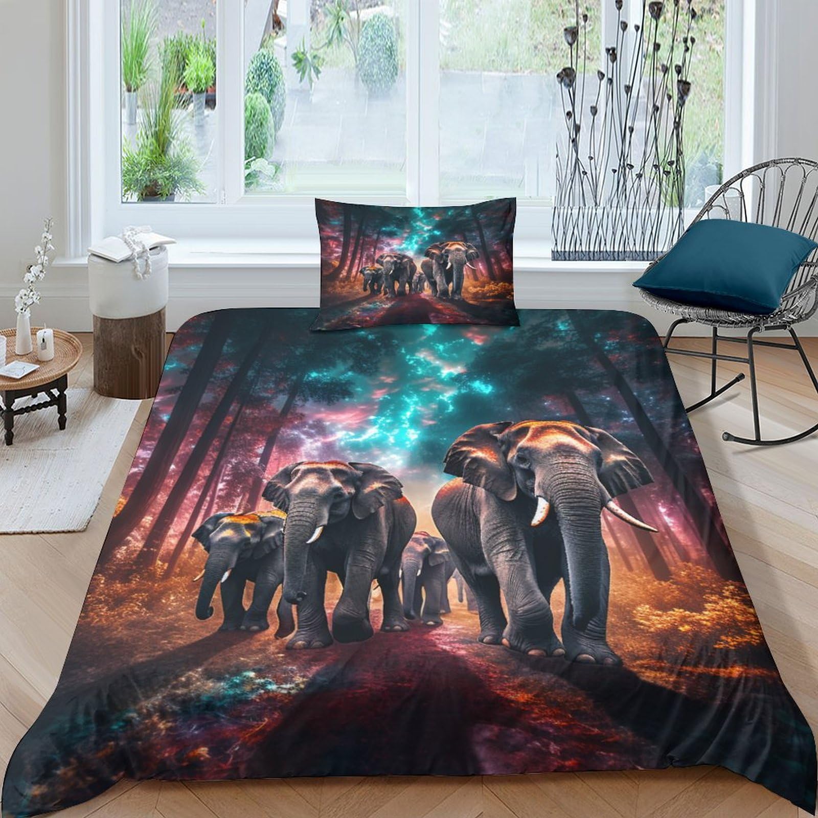 Housse de couette microfibre super douce respirante motif éléphants et fourmis 3D 135x200