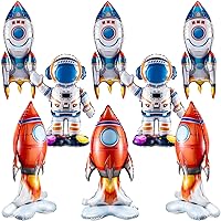 Vista 1 de RoundFunny 8 globos de cohete para el espacio exterior, globos de aluminio para astronautas espaciales, naves espaciales, cohetes, temática